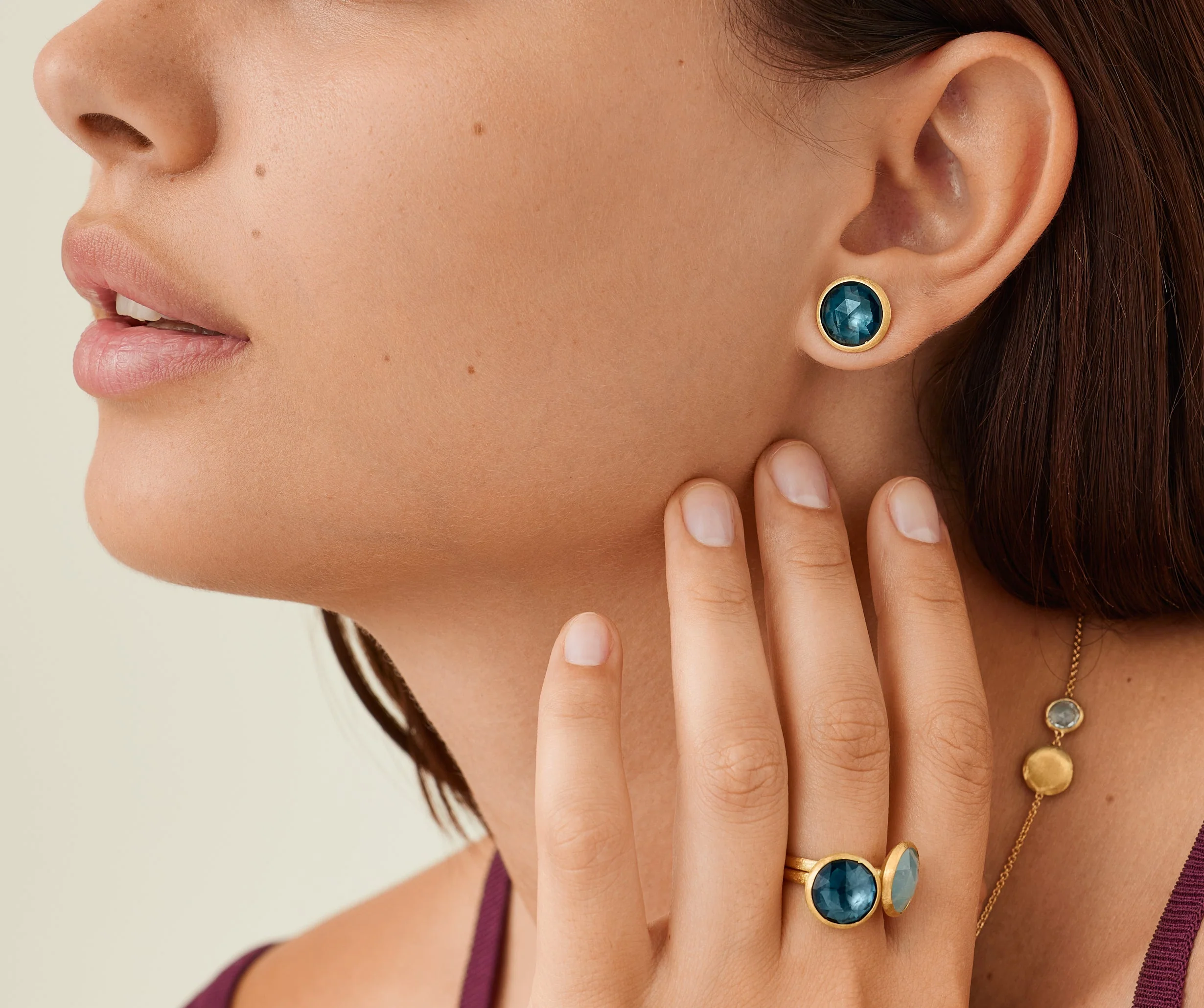 18K Yellow Gold Gemstone Stud Earrings, 0.5" - Image 18