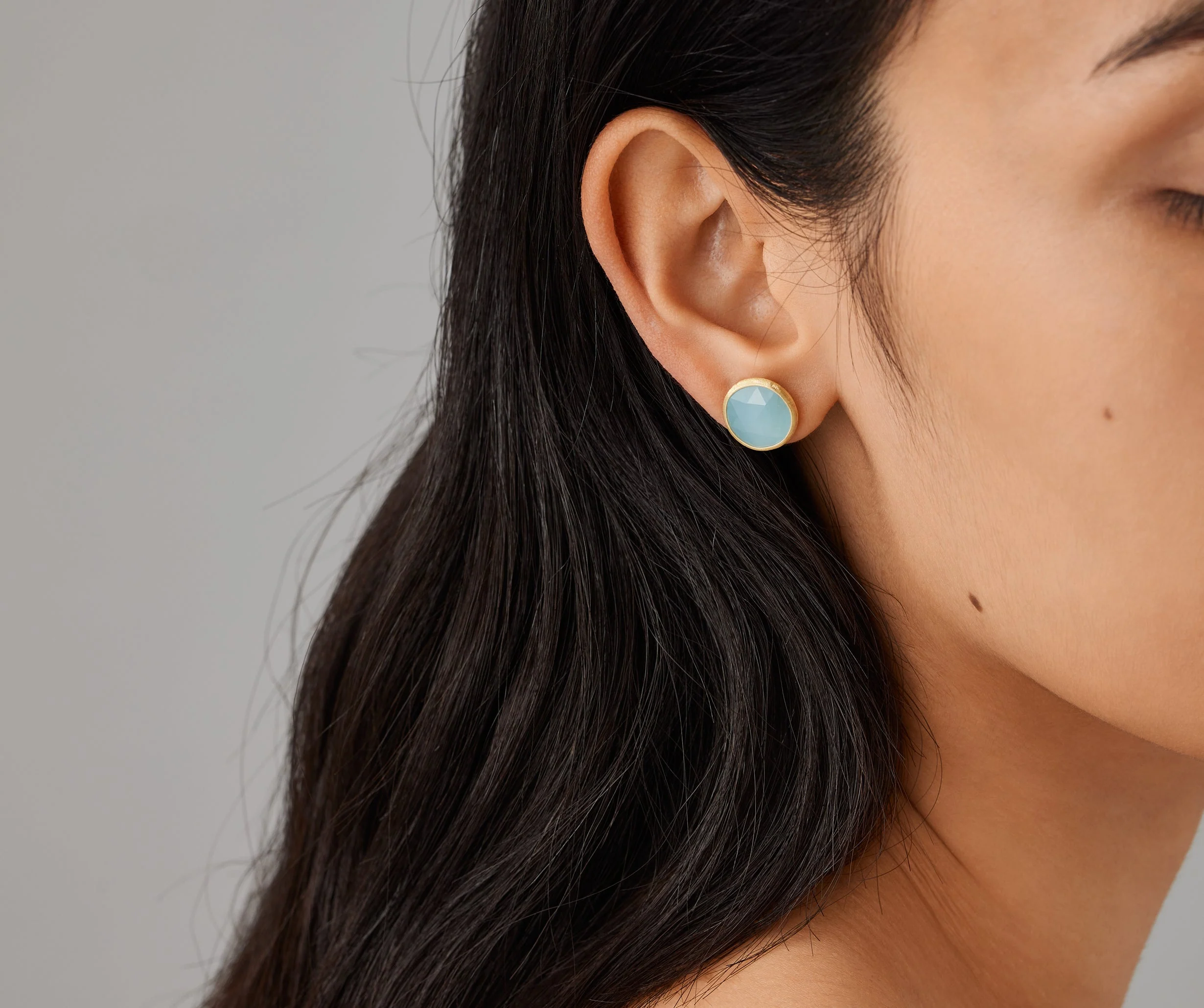 18K Yellow Gold Gemstone Stud Earrings, 0.5" - Image 5