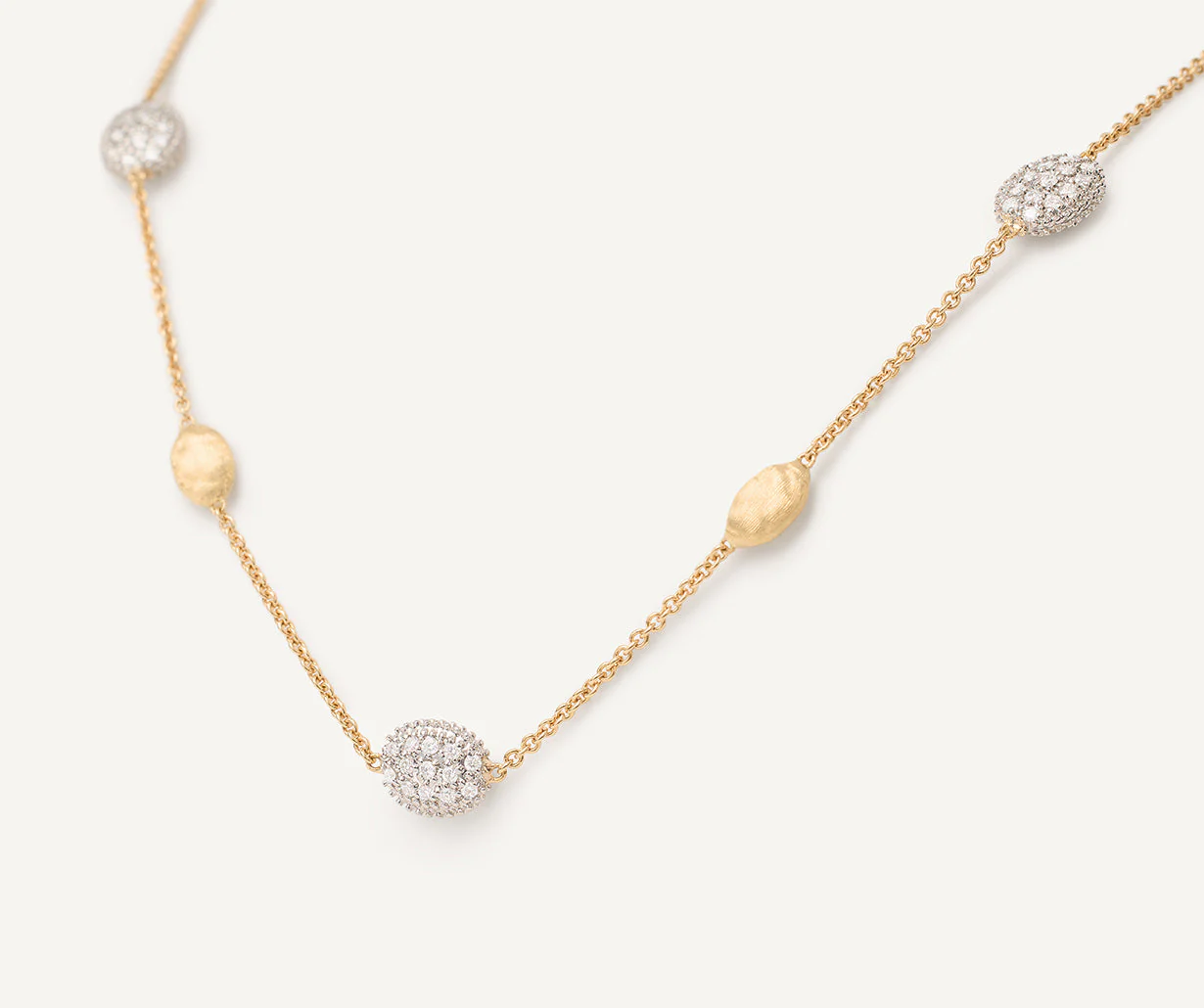 18K Yellow Gold Diamond Bean Necklace, 16.5"-18" - Image 3