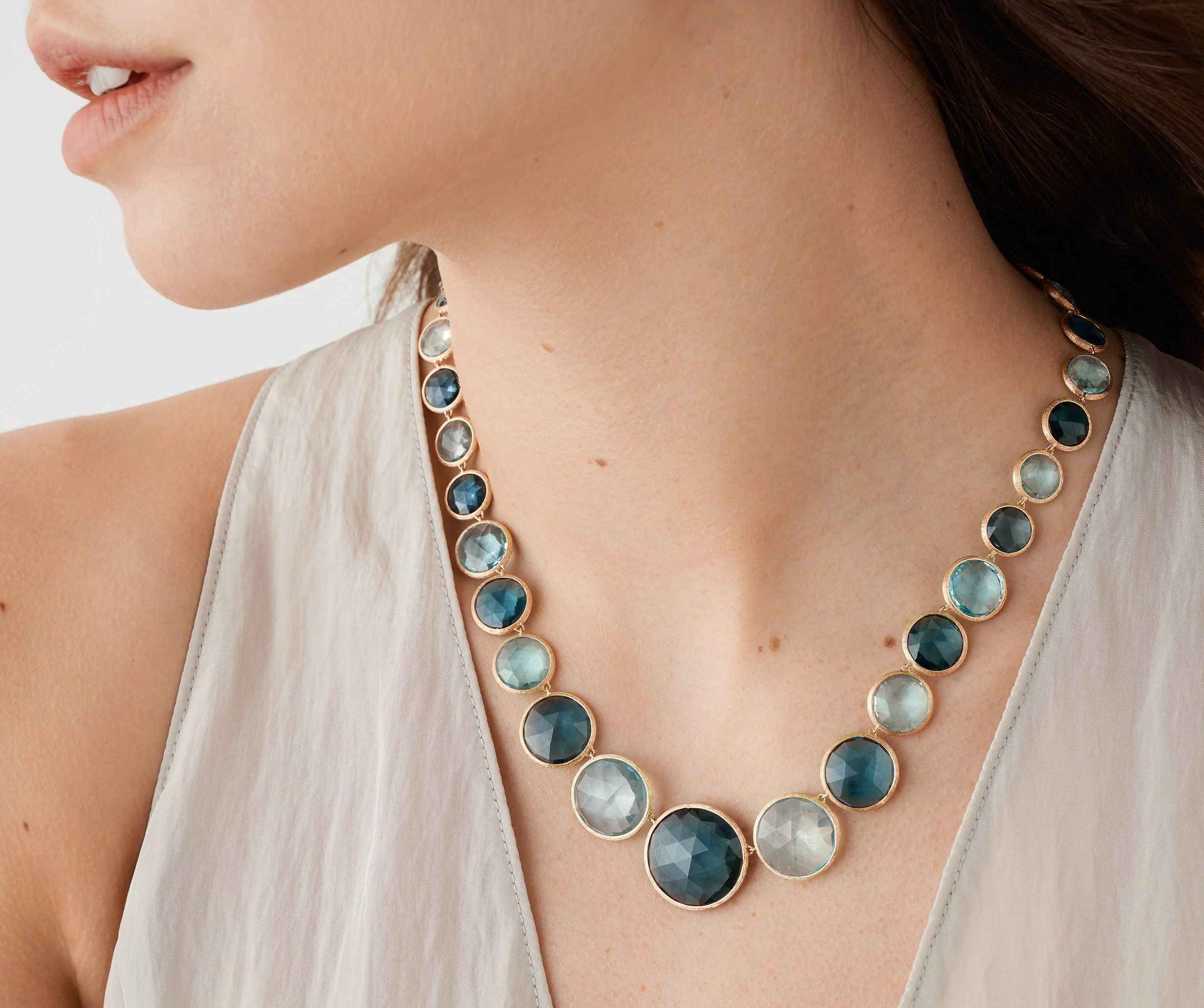 18K Yellow Gold Blue Topaz Necklace, 18" - Image 2