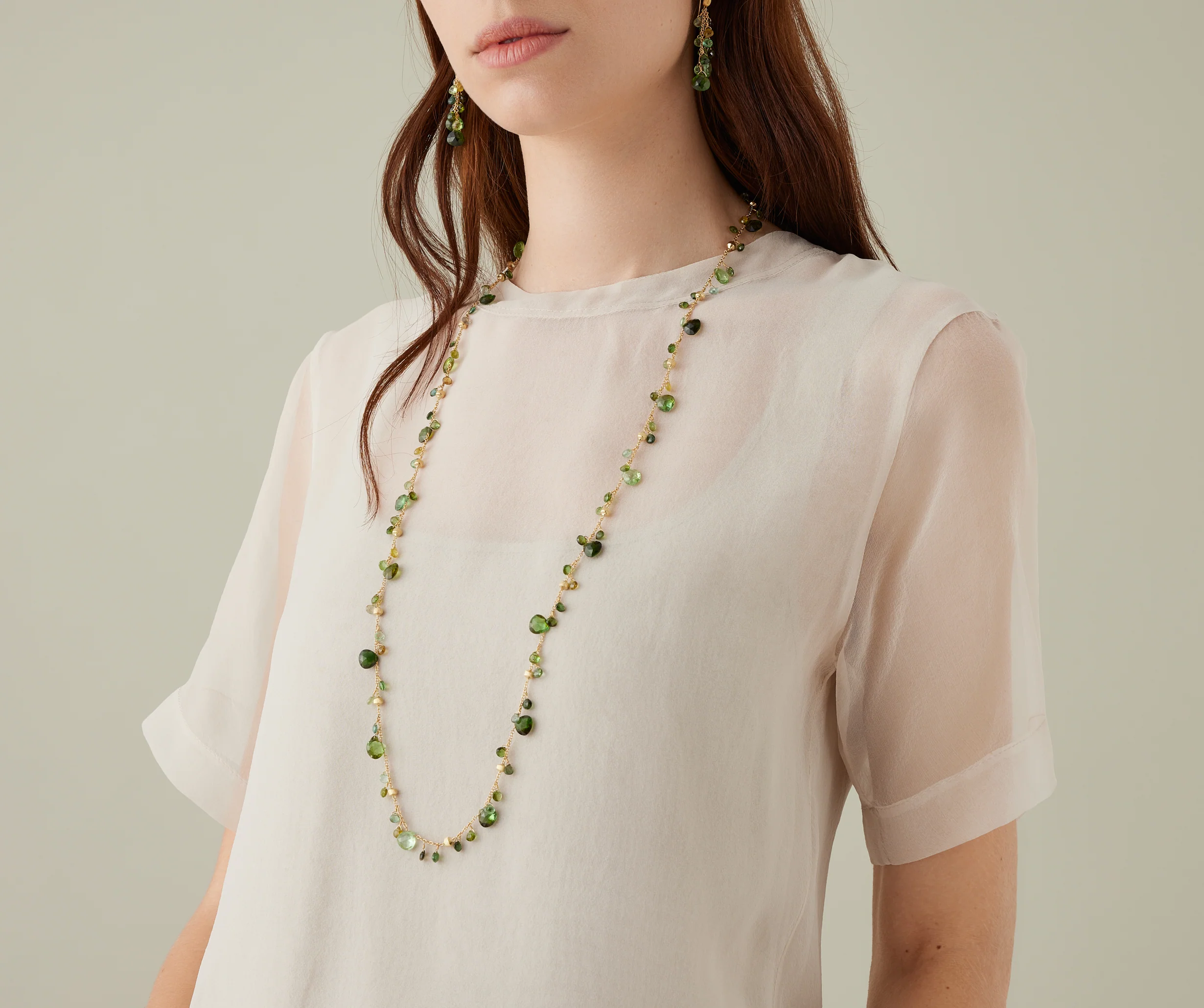 18K Yellow Gold Green Tourmaline Necklace, 36" - Image 2