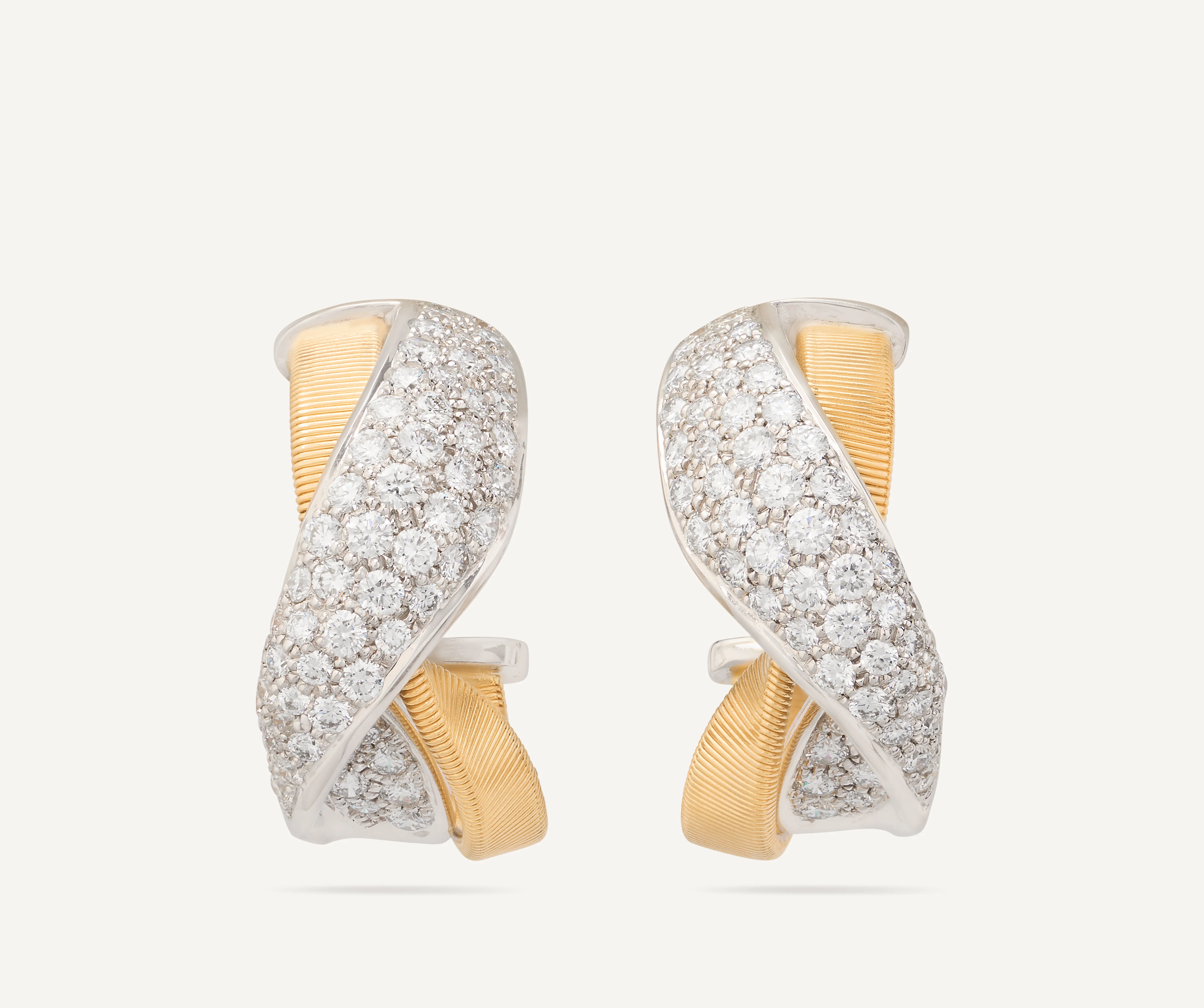 18K Yellow Gold Diamond Crossover Huggie Earrings, 0.9"