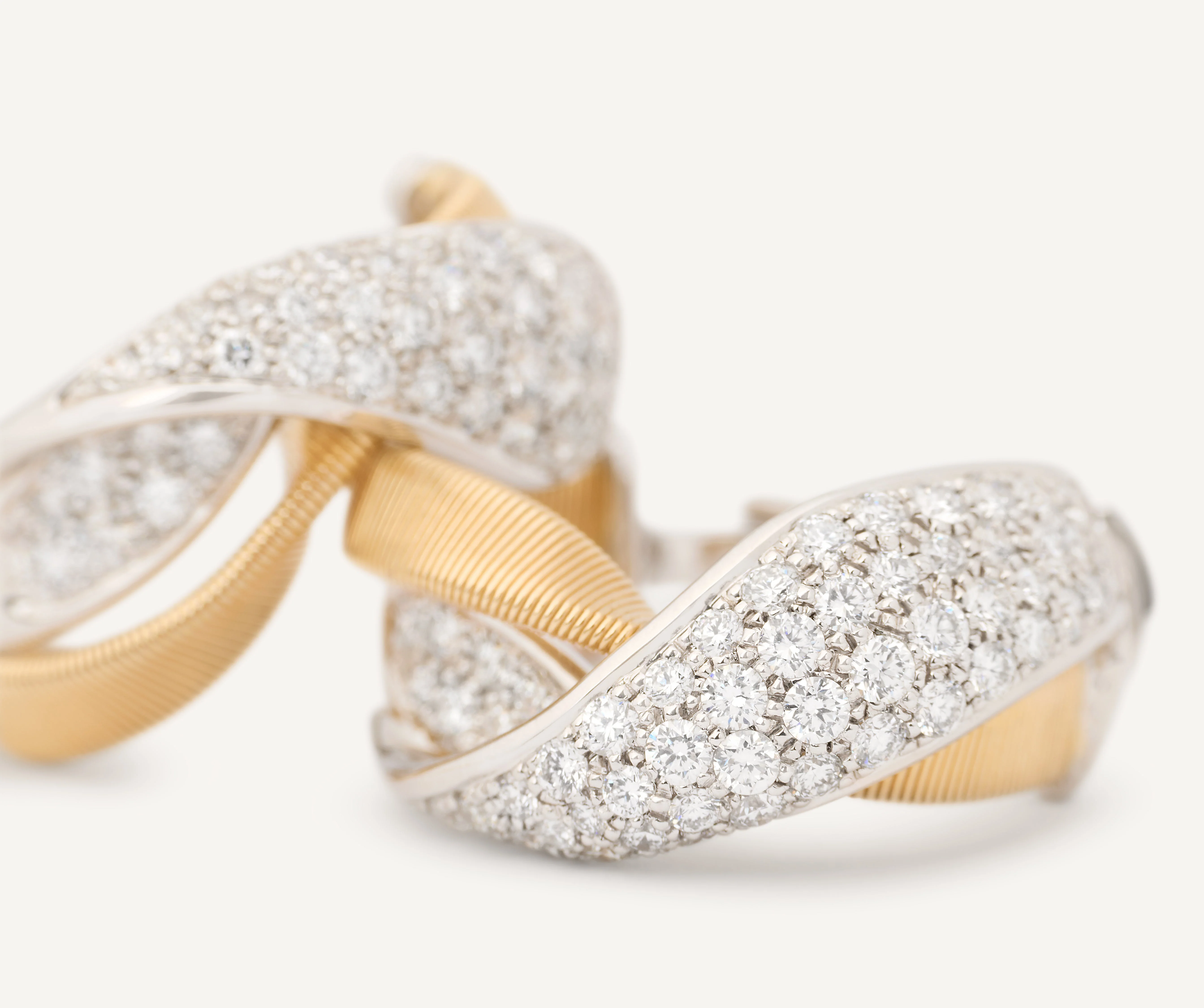 18K Yellow Gold Diamond Crossover Huggie Earrings, 0.9" - Image 3