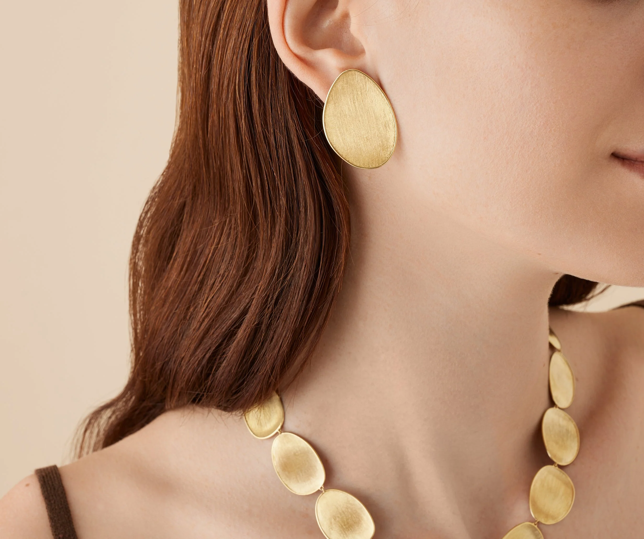 18K Yellow Gold Petal Stud Earrings. 1.4" - Image 2