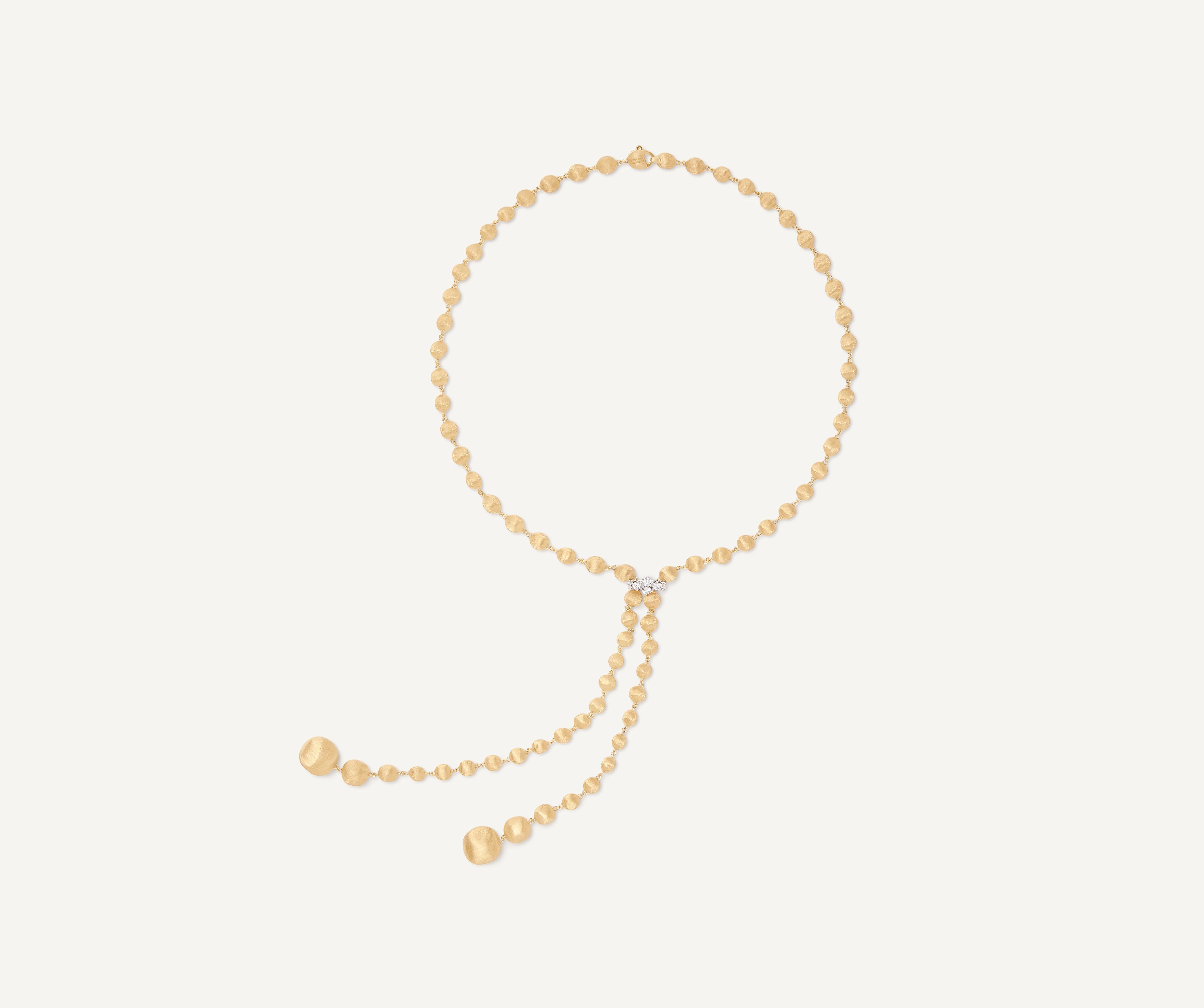 18K Yellow Gold Bead Double Lariat with Diamonds, 17.25"