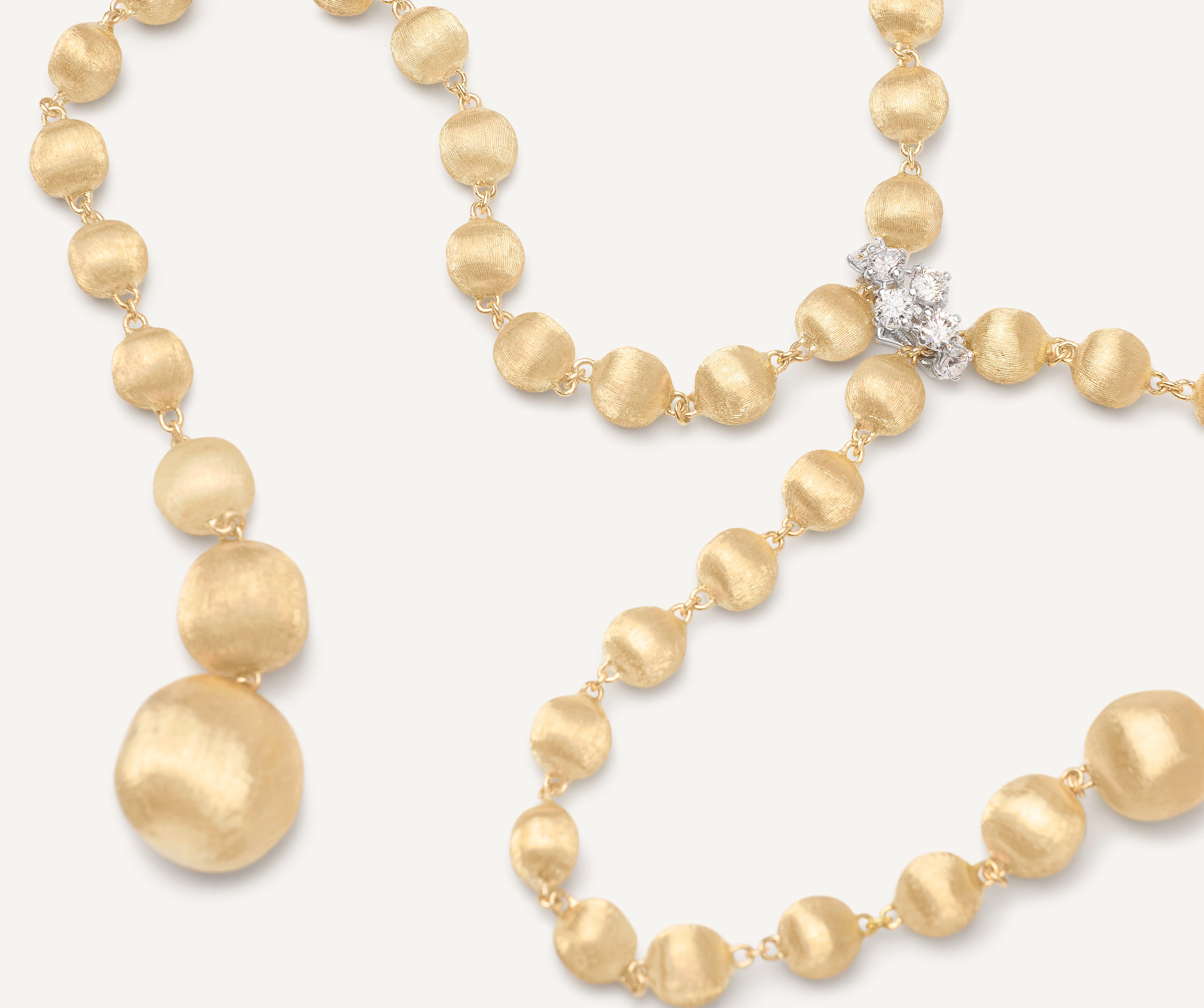 18K Yellow Gold Bead Double Lariat with Diamonds, 17.25" - Image 3