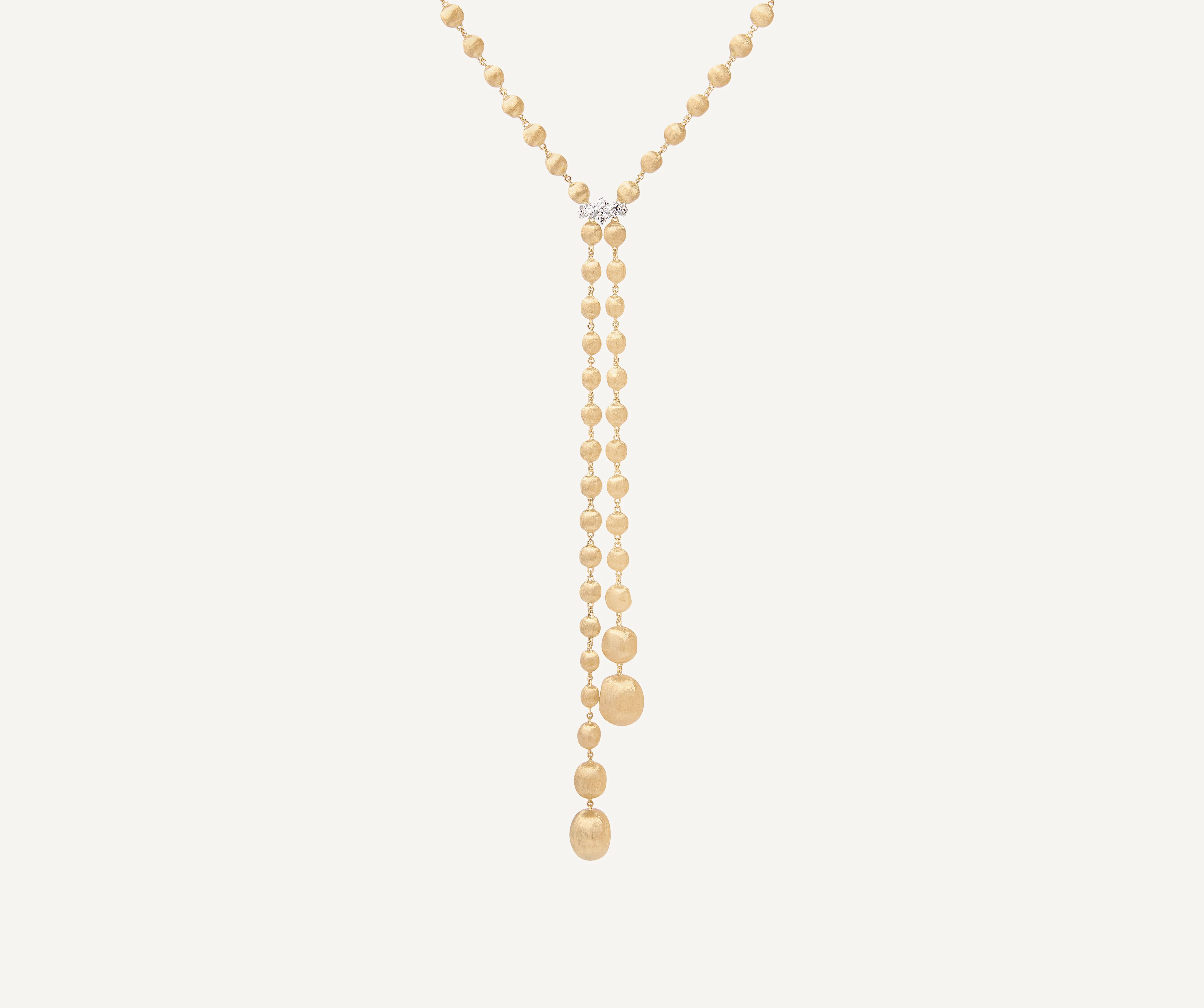 18K Yellow Gold Bead Double Lariat with Diamonds, 17.25" - Image 4