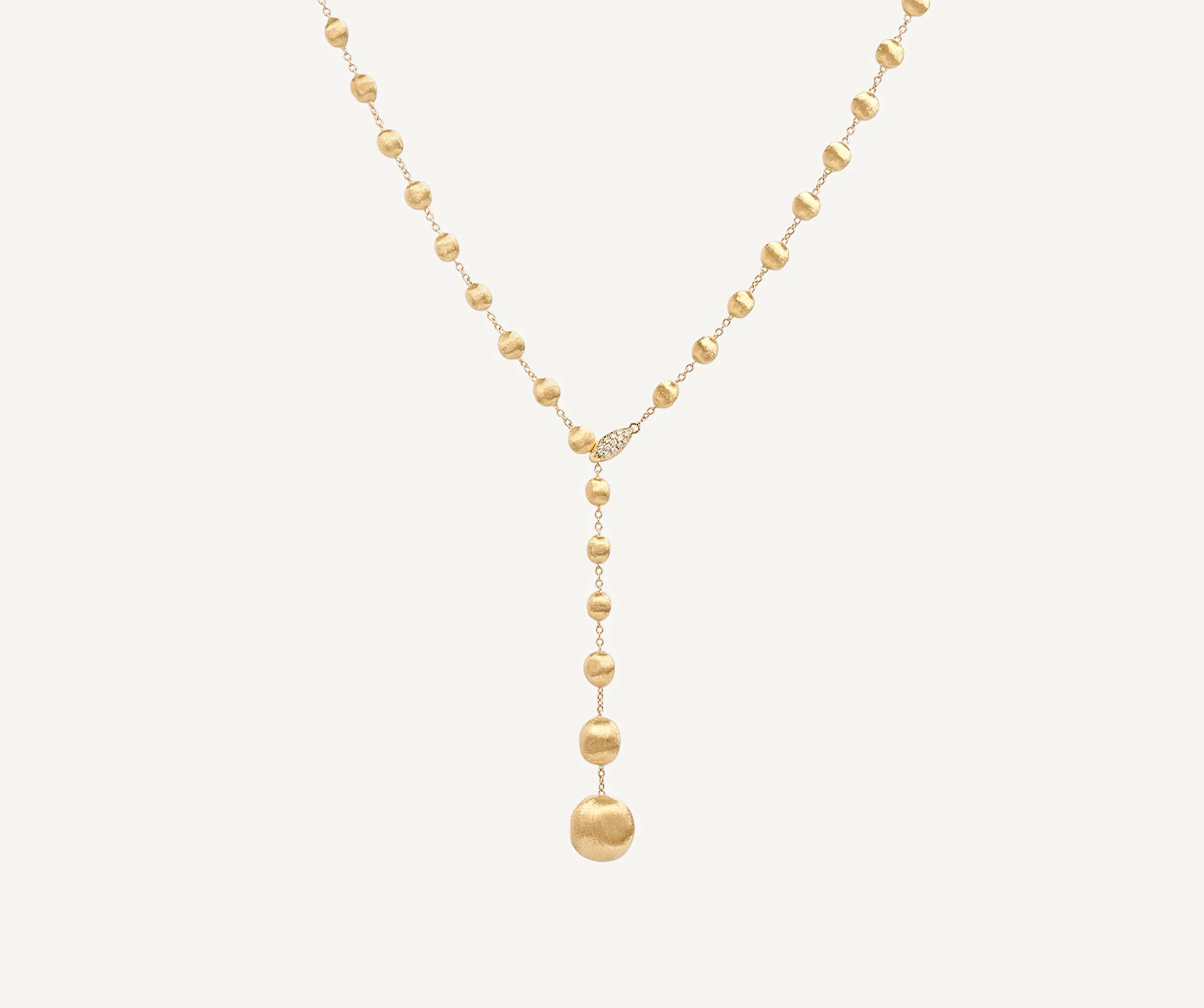 18K Yellow Gold Bead Lariat with Diamond Clasp, 19.75" - Image 4