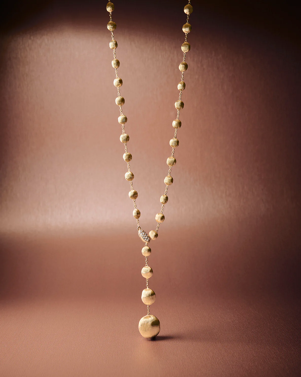18K Yellow Gold Bead Lariat with Diamond Clasp, 19.75" - Image 5