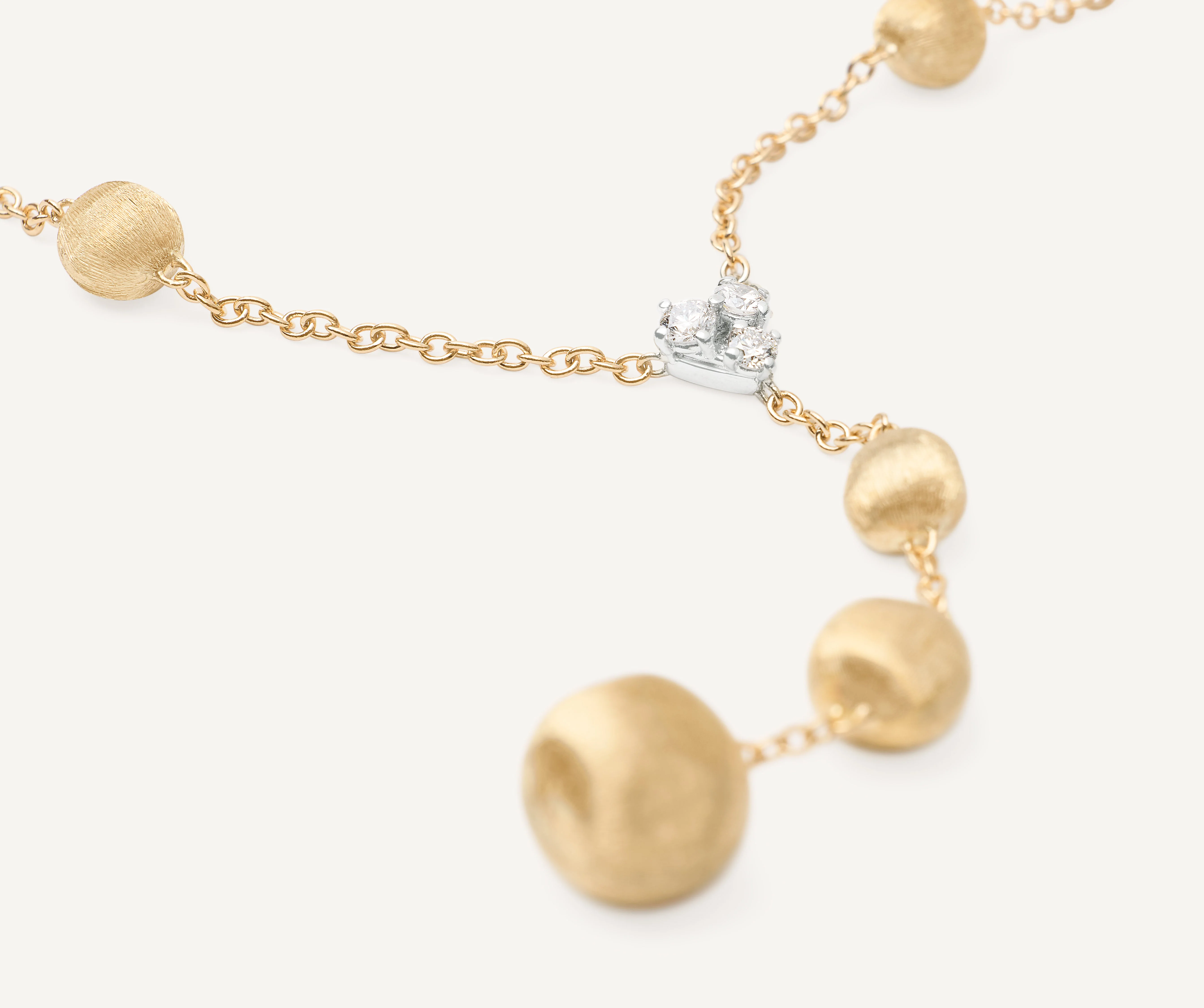 18K Yellow Gold Bead Lariat with Diamonds, 16.5"-18" - Image 3