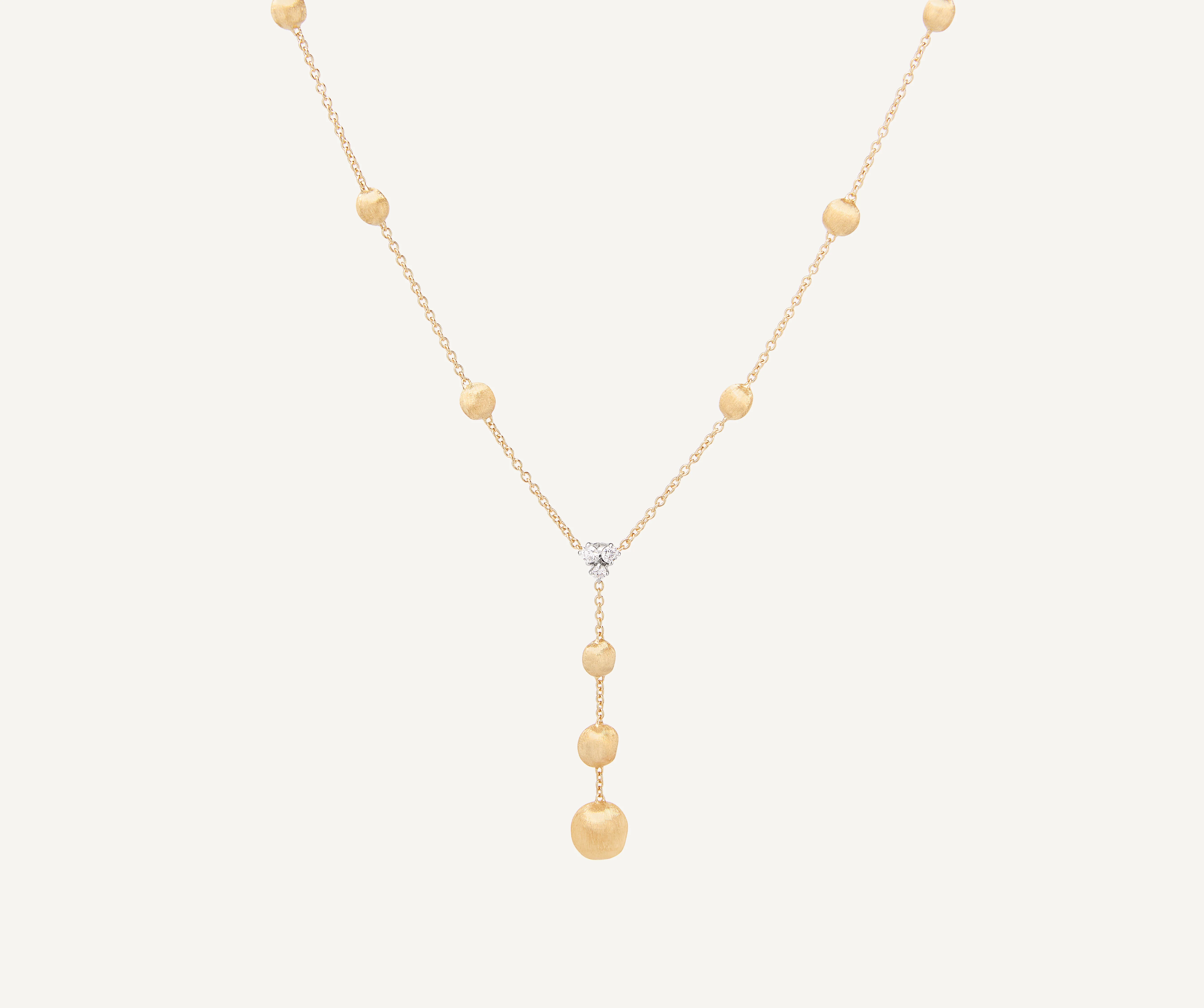 18K Yellow Gold Bead Lariat with Diamonds, 16.5"-18" - Image 4