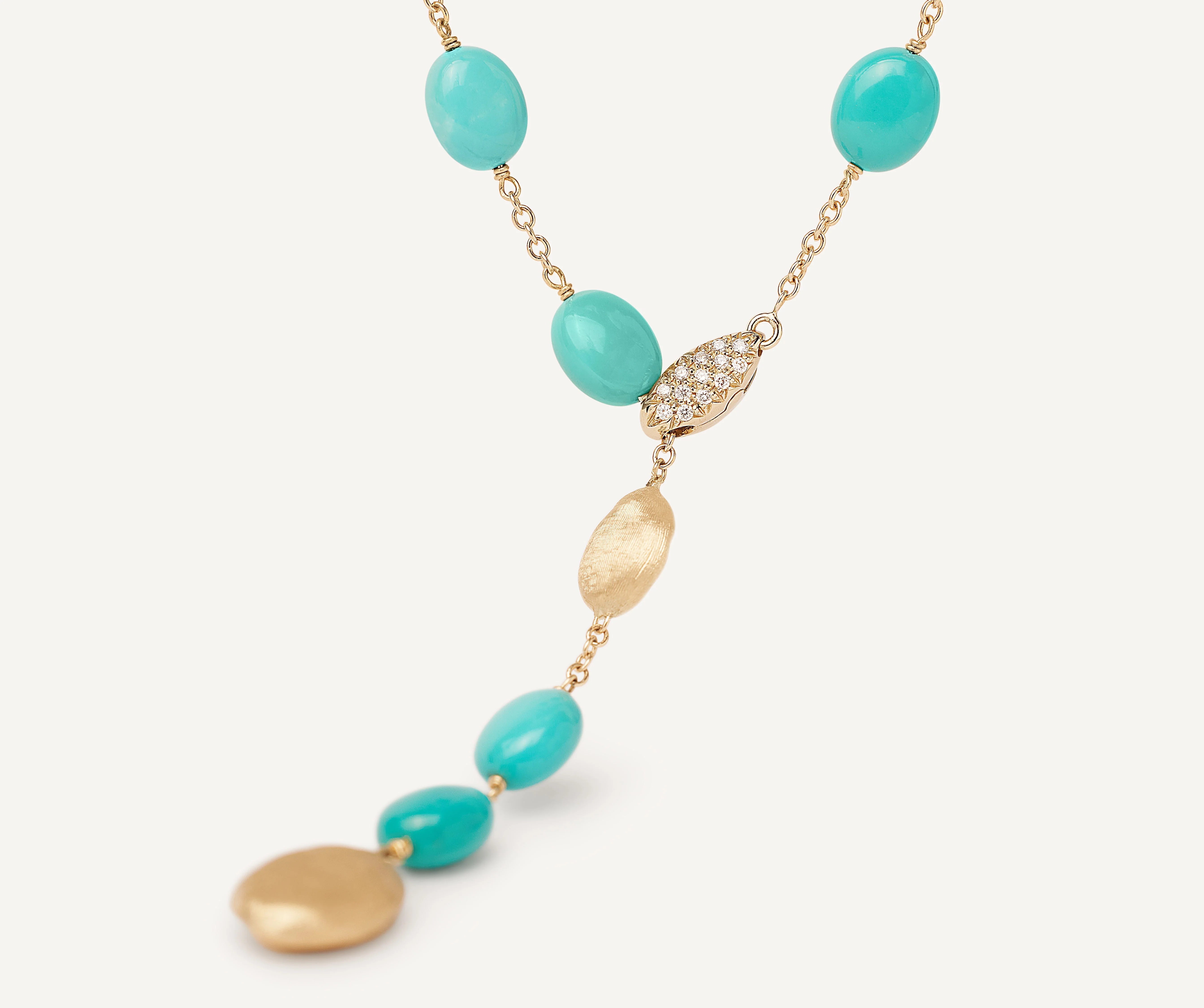 18K Yellow Gold Turquoise Lariat with Diamond Clasp, 18" - Image 3