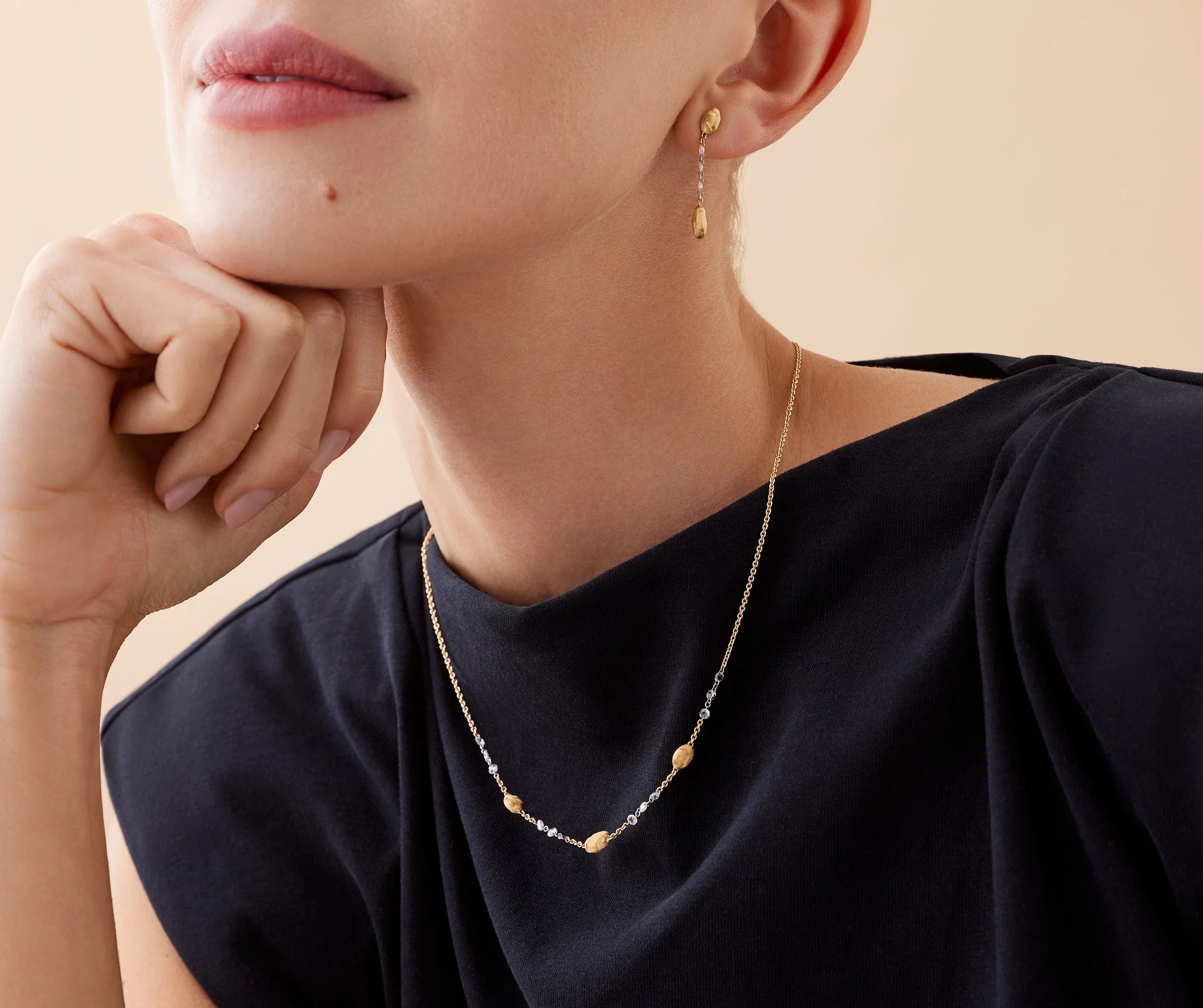 18K Yellow Gold Halfsie Necklace with Diamonds, 16.5"-18" - Image 2