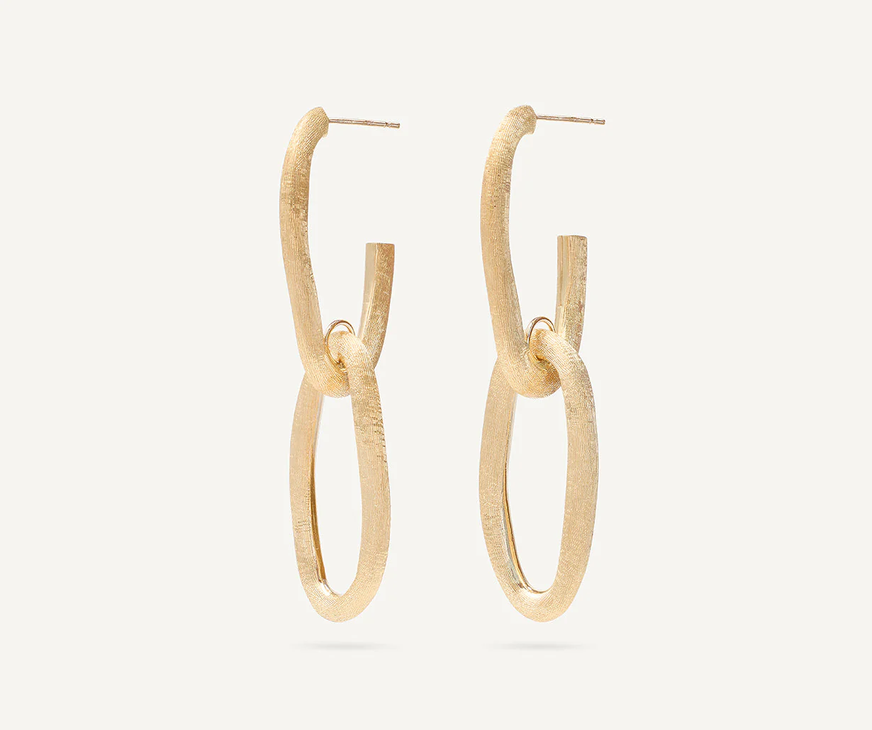 18K Yellow Gold Link Earrings, 1.8"