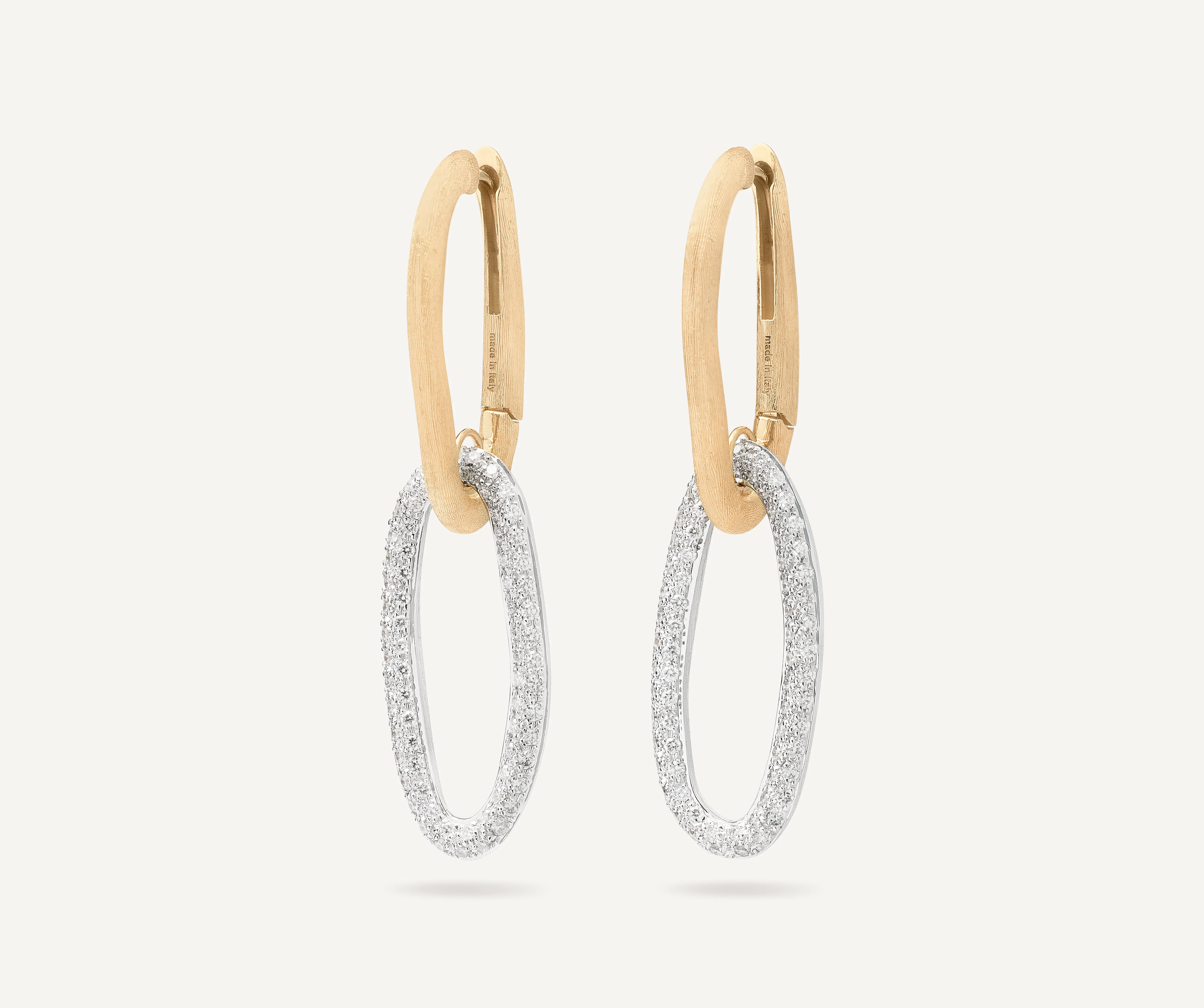 18K Yellow Gold Diamond Link Earrings, 1.8"