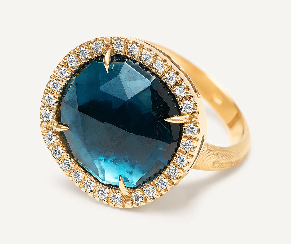 18K Yellow Gold London Blue Topaz Cocktail Ring with Diamonds - Image 3