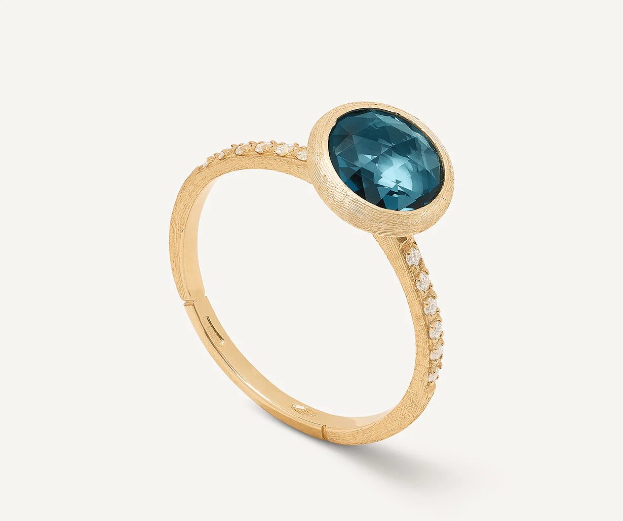 18K Yellow Gold London Blue Topaz Ring with Diamonds
