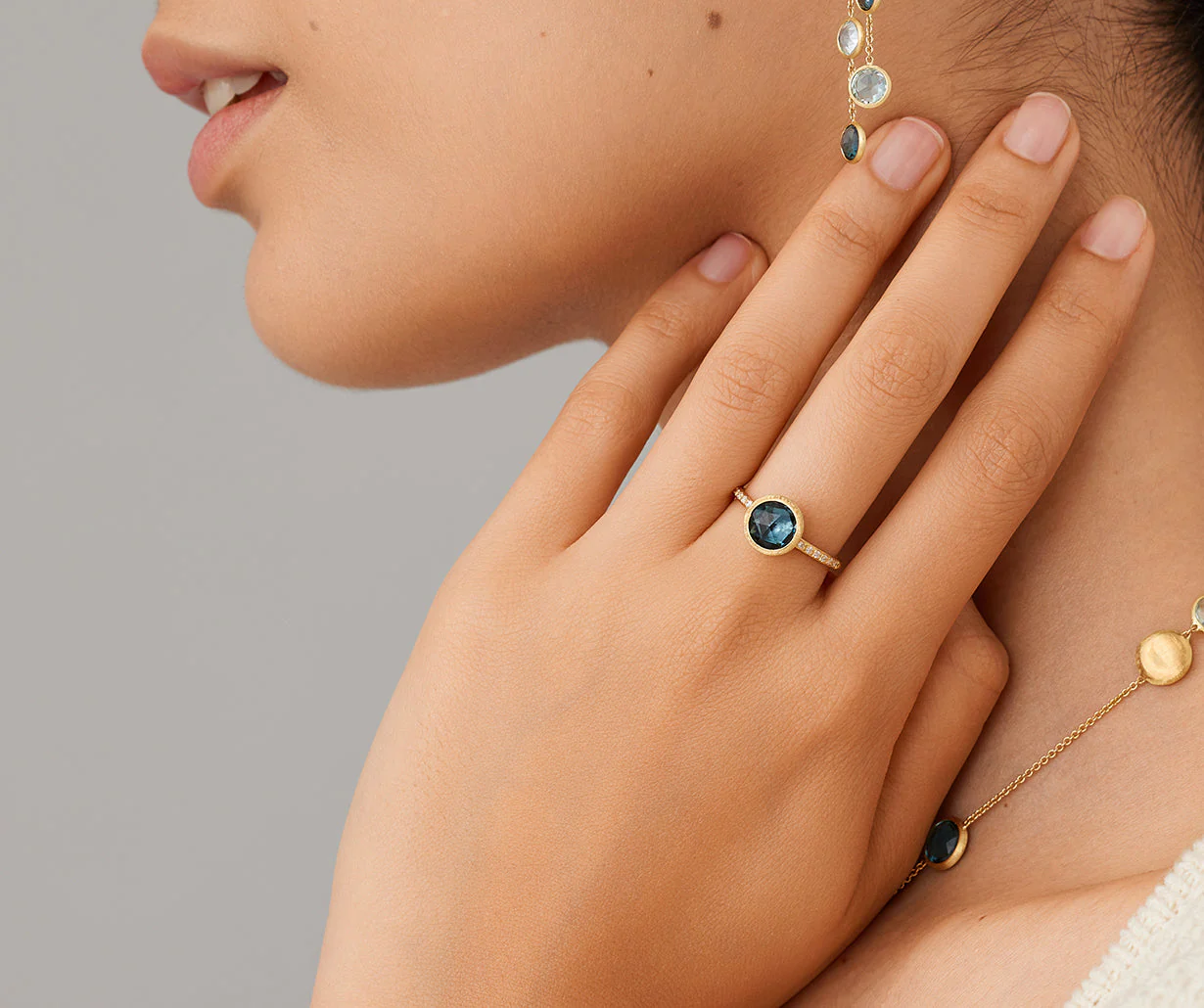 18K Yellow Gold London Blue Topaz Ring with Diamonds - Image 2