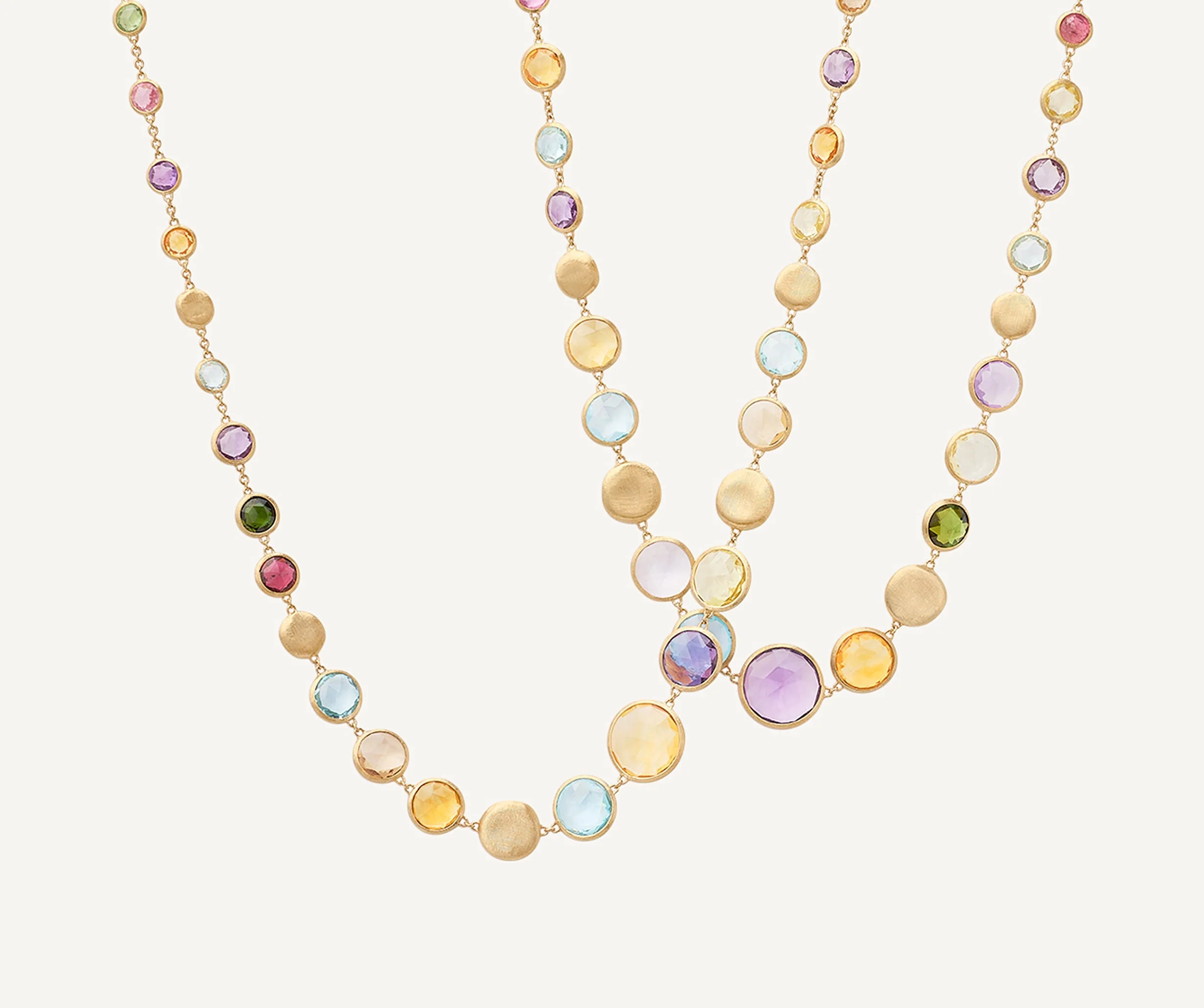 18K Yellow Gold Gemstone Graduated Necklace with Gold Stations, 36" - Image 5