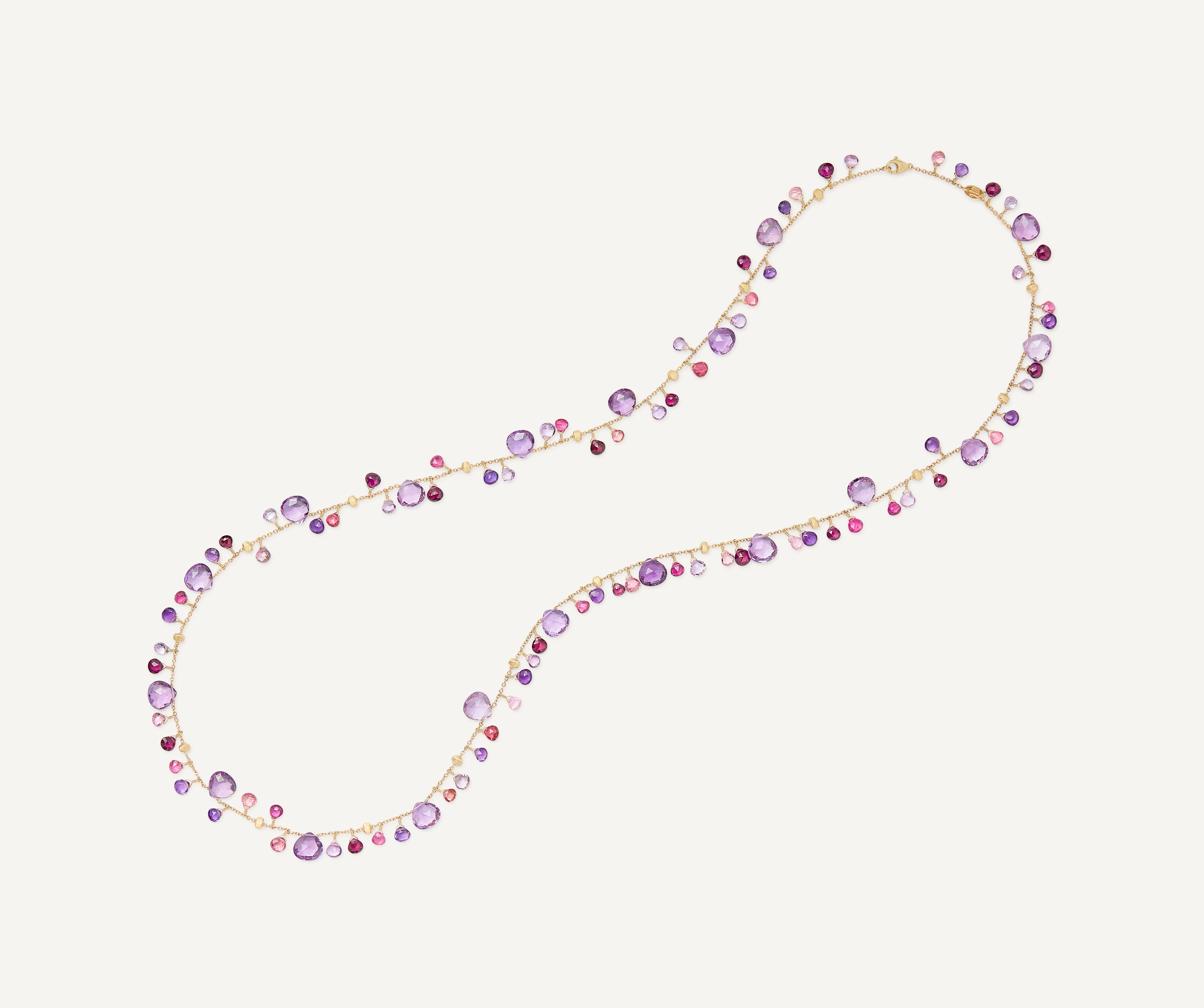 18K Yellow Gold Amethyst and Pink Tourmaline Necklace, 36"