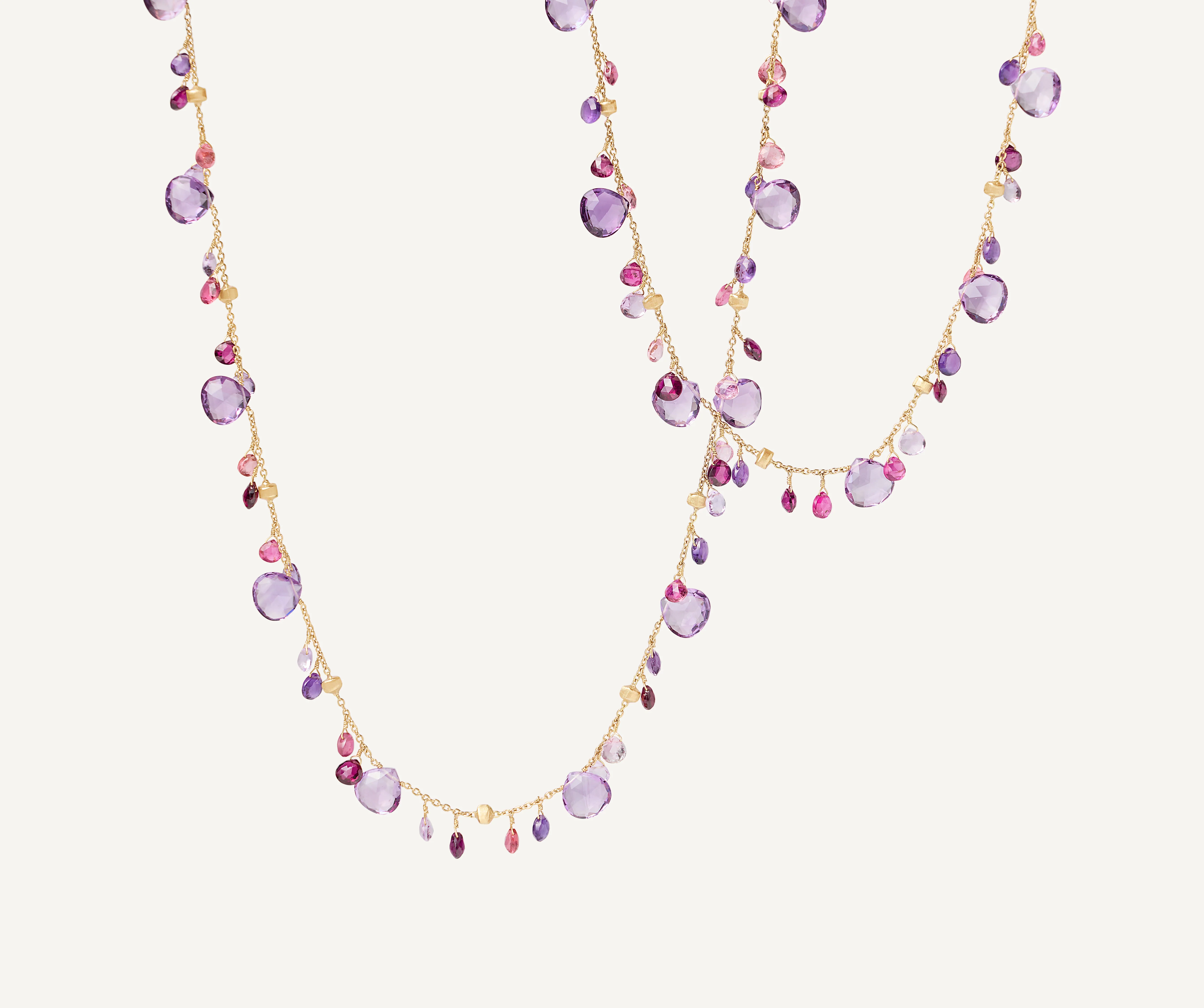 18K Yellow Gold Amethyst and Pink Tourmaline Necklace, 36" - Image 4