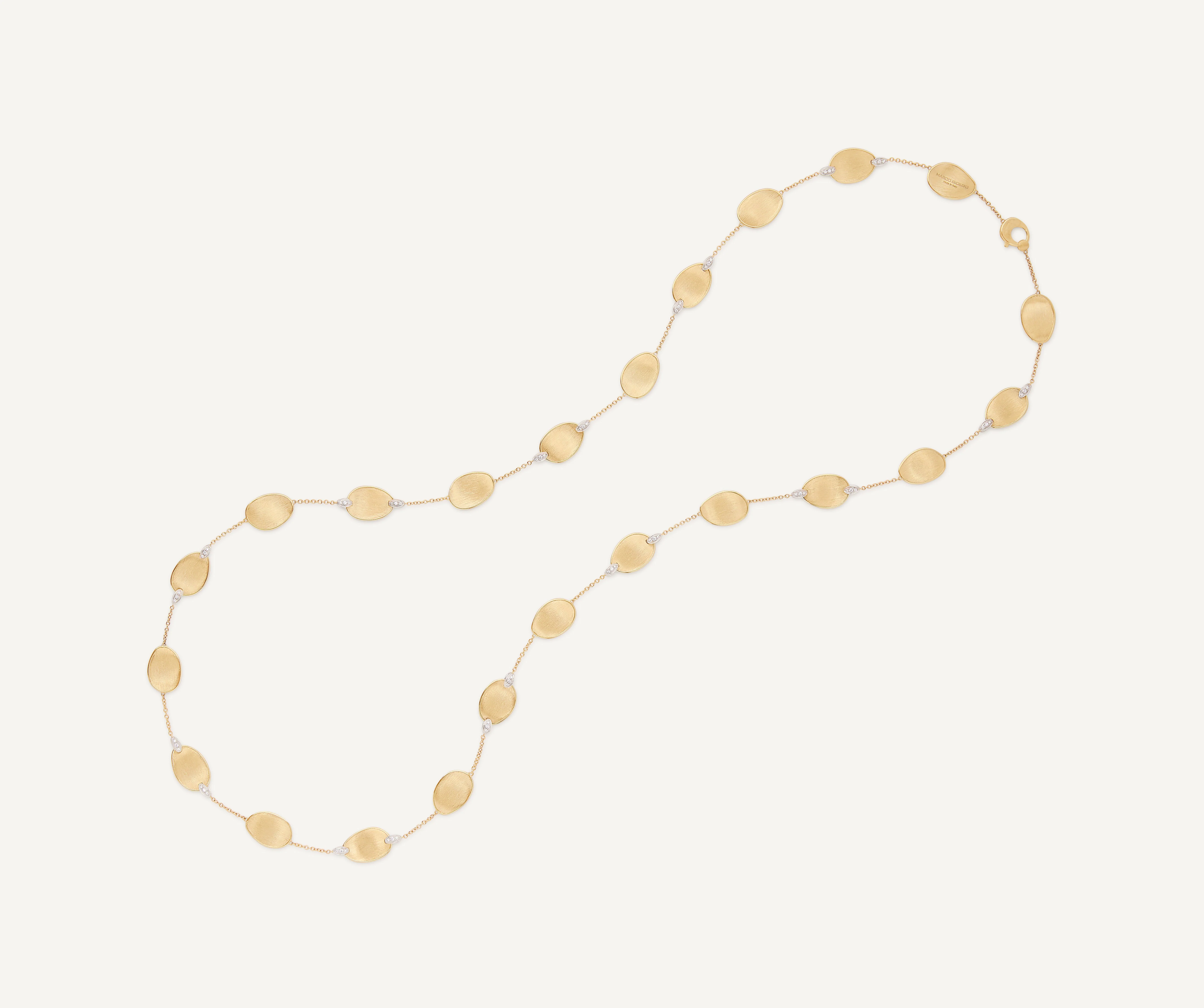 18K Yellow Gold Petal Necklace with Diamonds, 36"