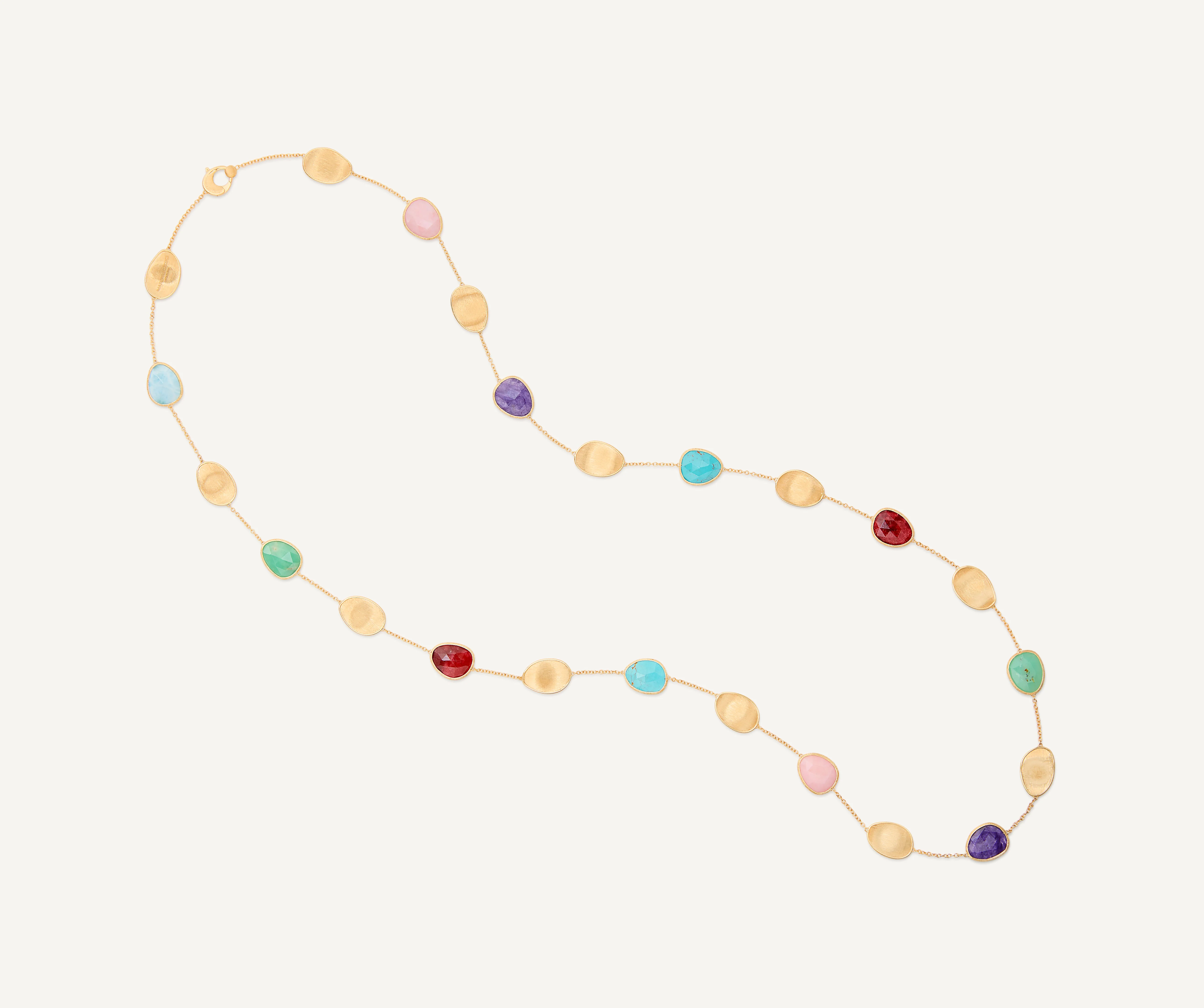 18K Yellow Gold Gemstone and Petal Necklace, 36"