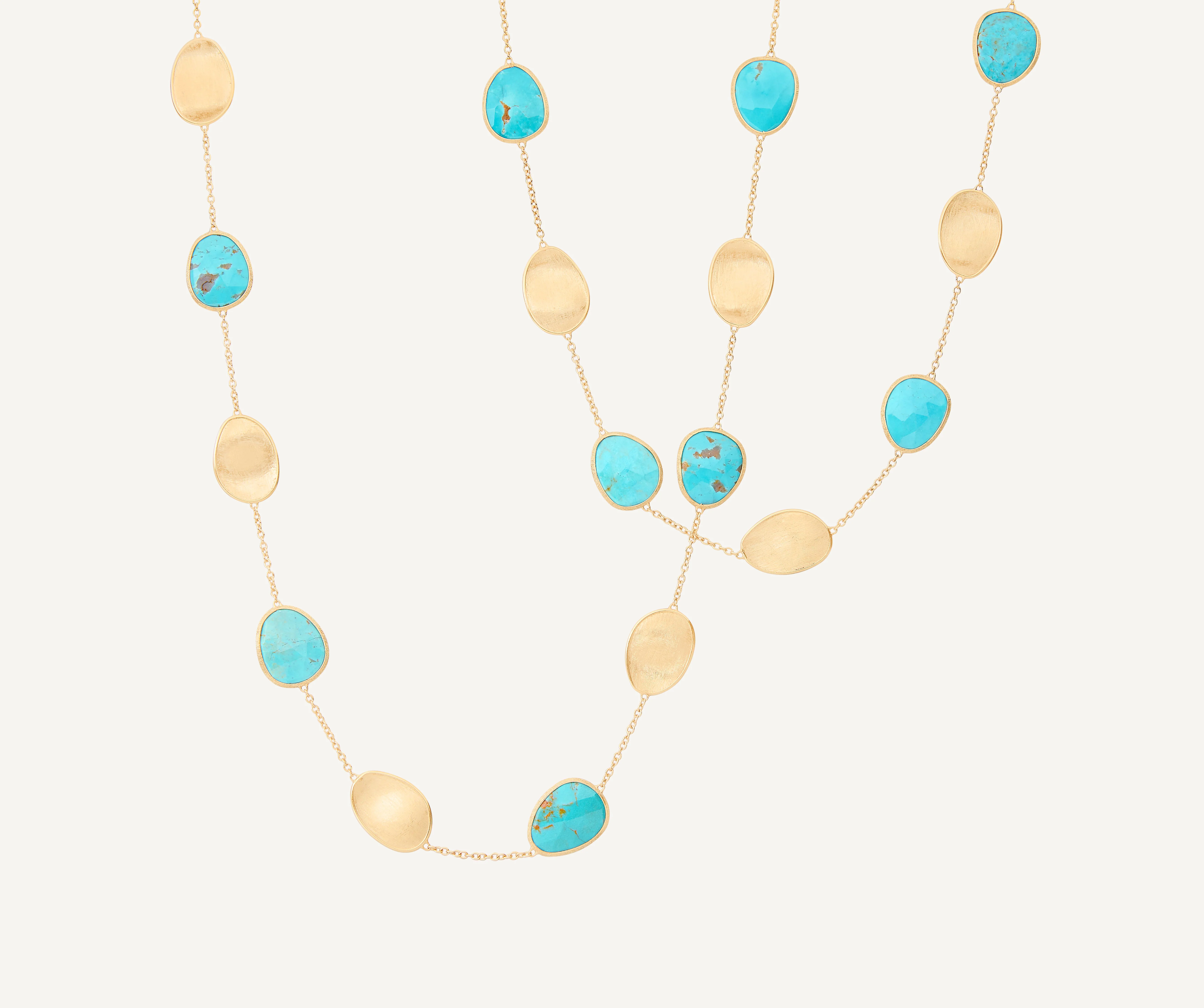 18K Yellow Gold Turquoise Petal Necklace, 36" - Image 4