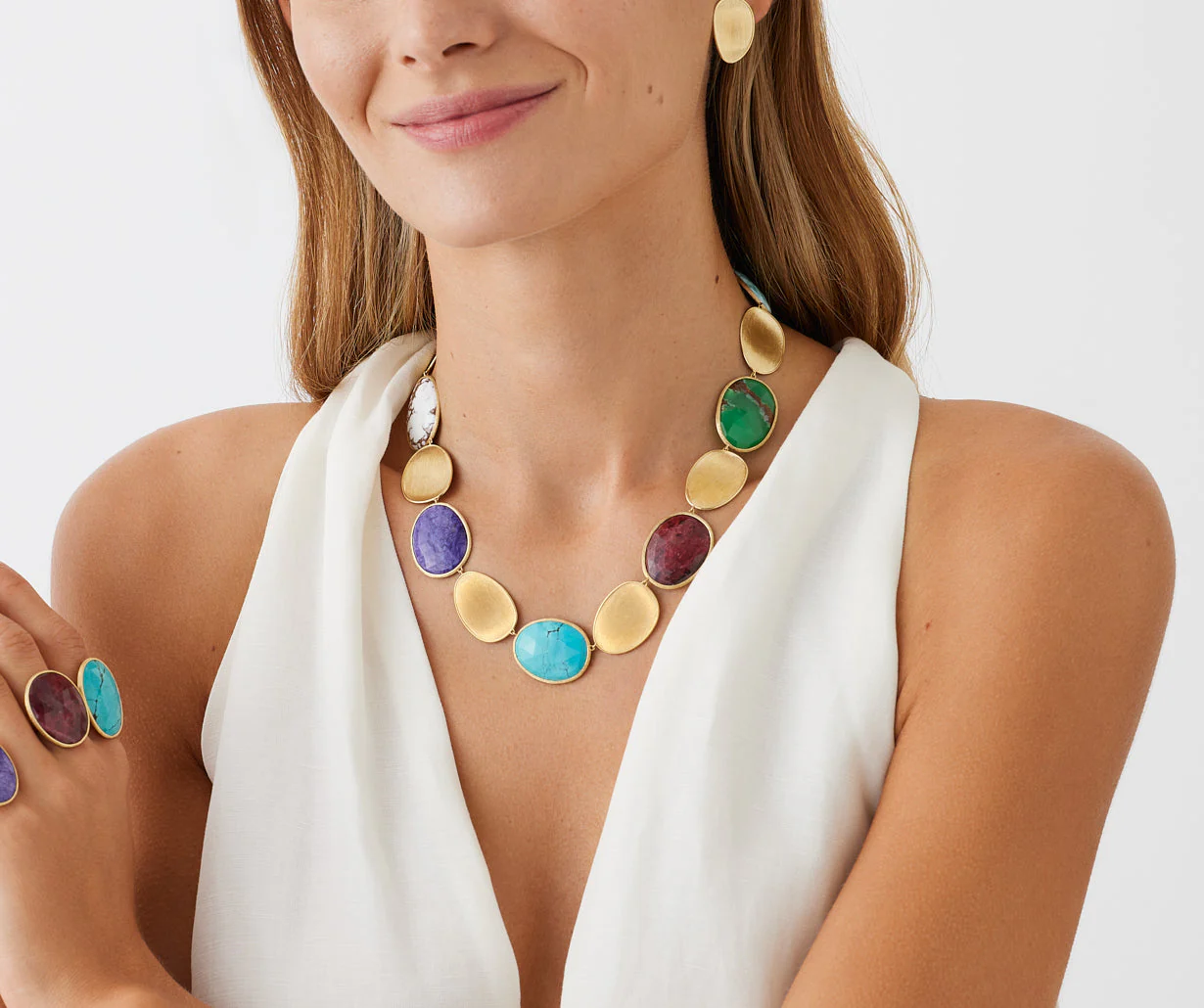 18K Yellow Gold Mixed Gemstone Necklace, 17.75" - Image 2