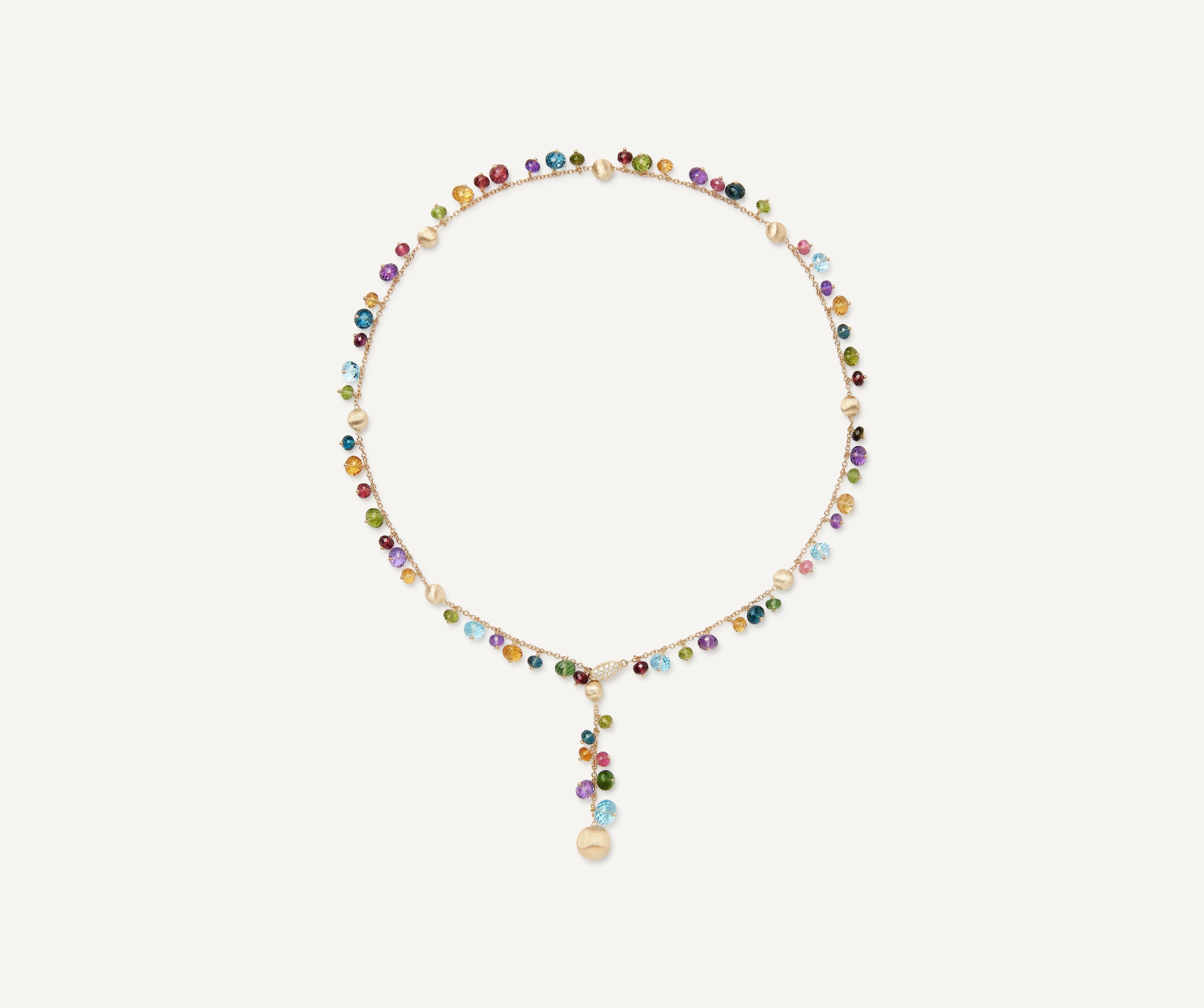 18K Yellow Gold Gemstone Lariat with Diamond Clasp, 18" - Image 4