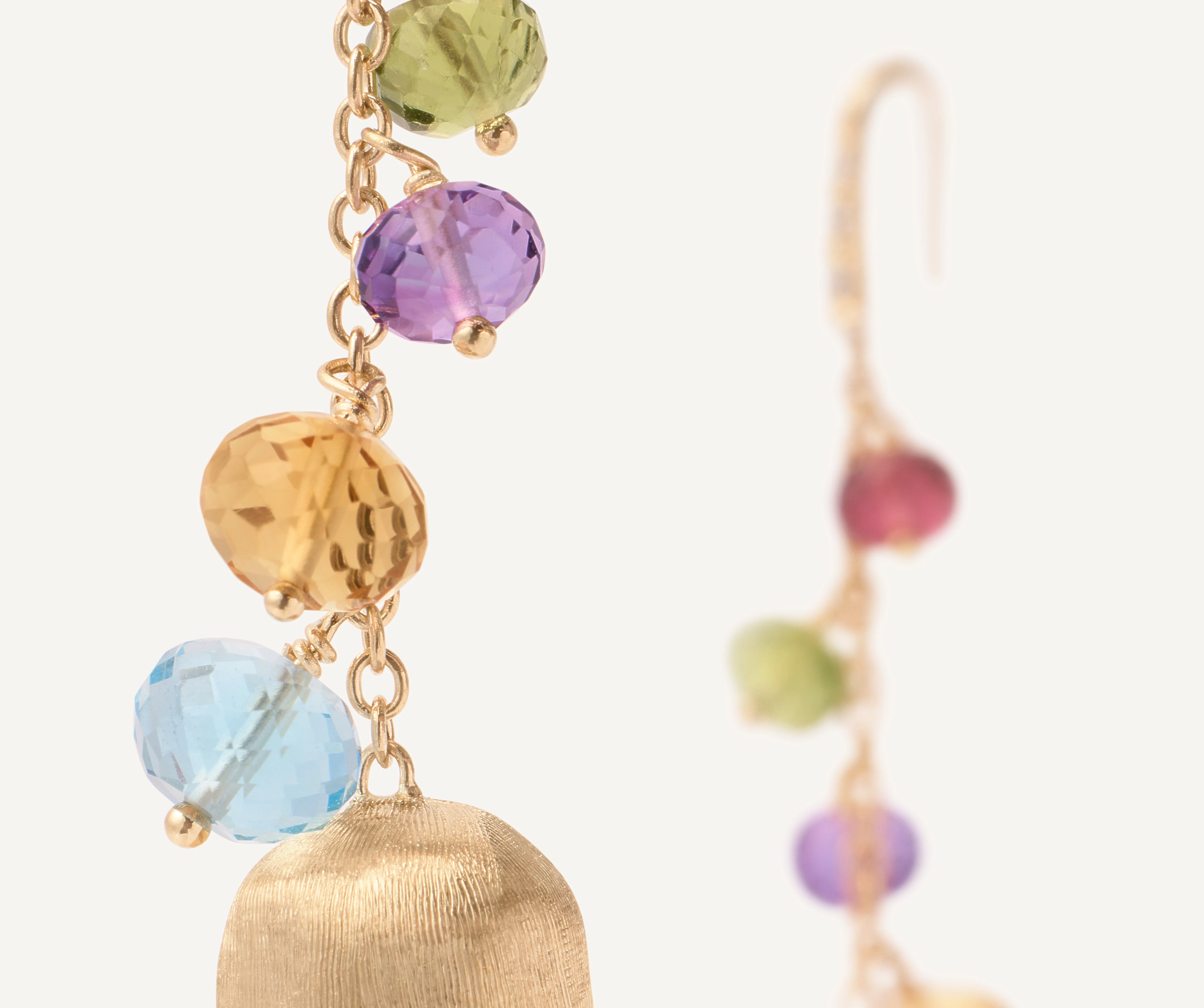 18K Yellow Gold Gemstone Earrings with Diamonds. 2" - Image 3