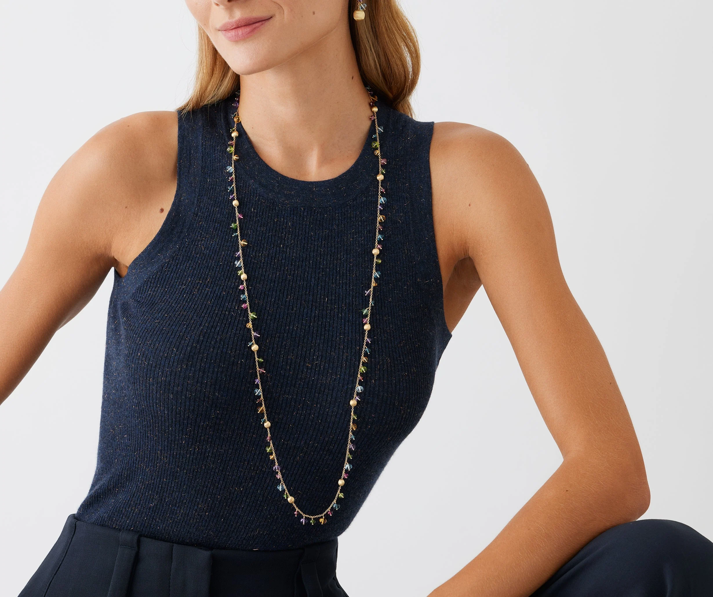 18K Yellow Gold Gemstone Necklace, 36" - Image 2