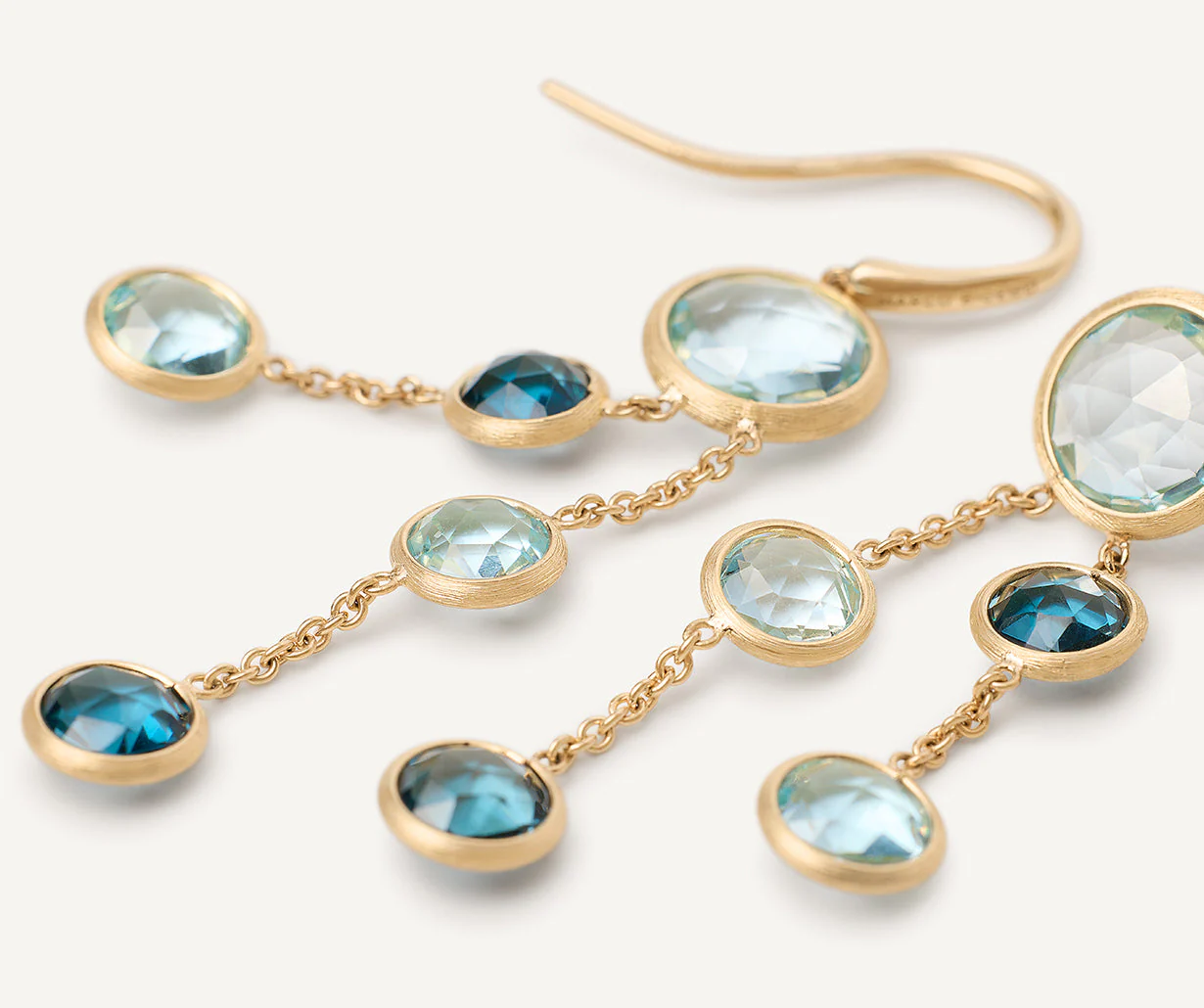 18K Yellow Gold Blue Topaz Two Strand Earrings, 1.8" - Image 3