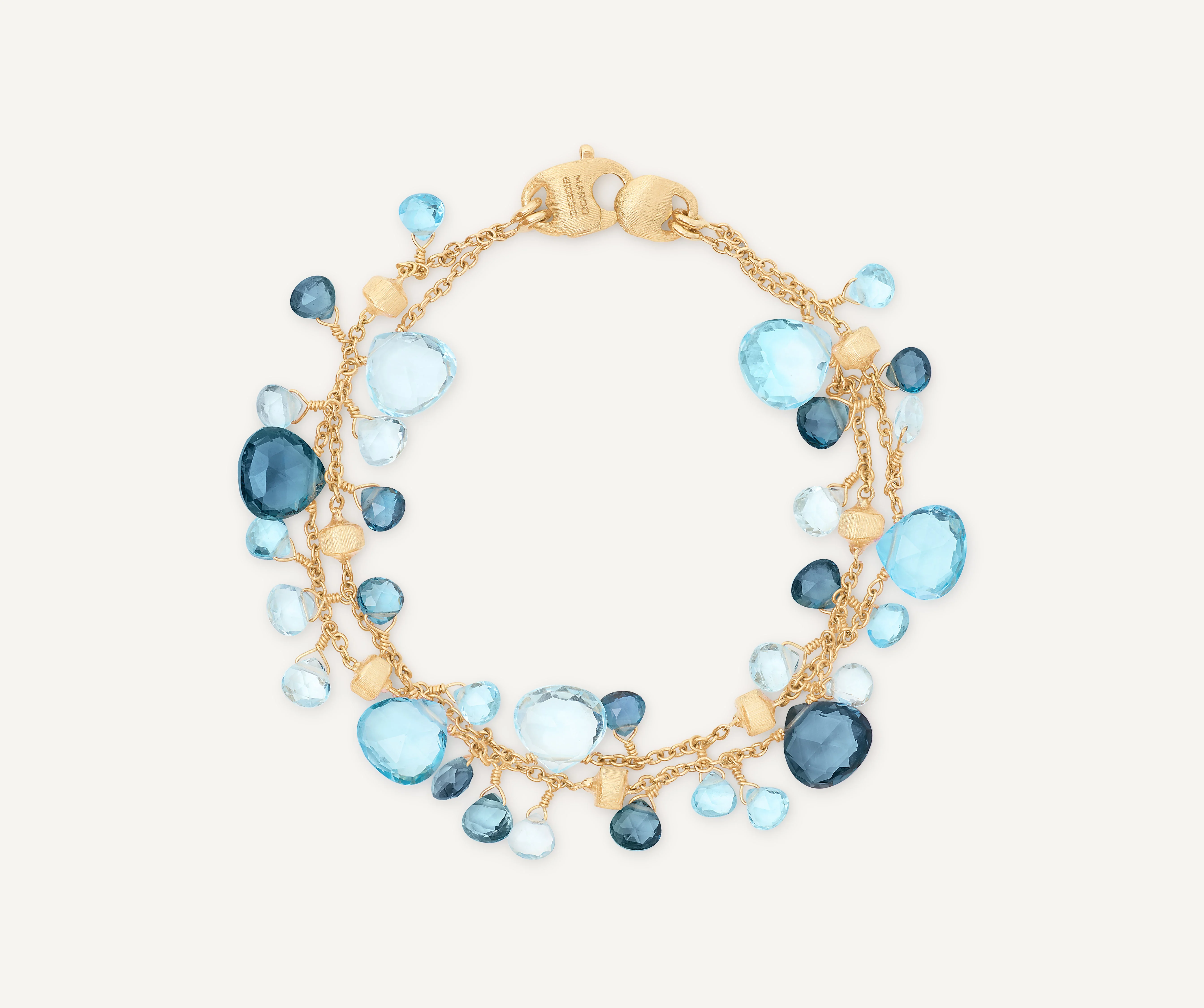 18K Yellow Gold Blue Topaz Two Strand Bracelet, 7.25"