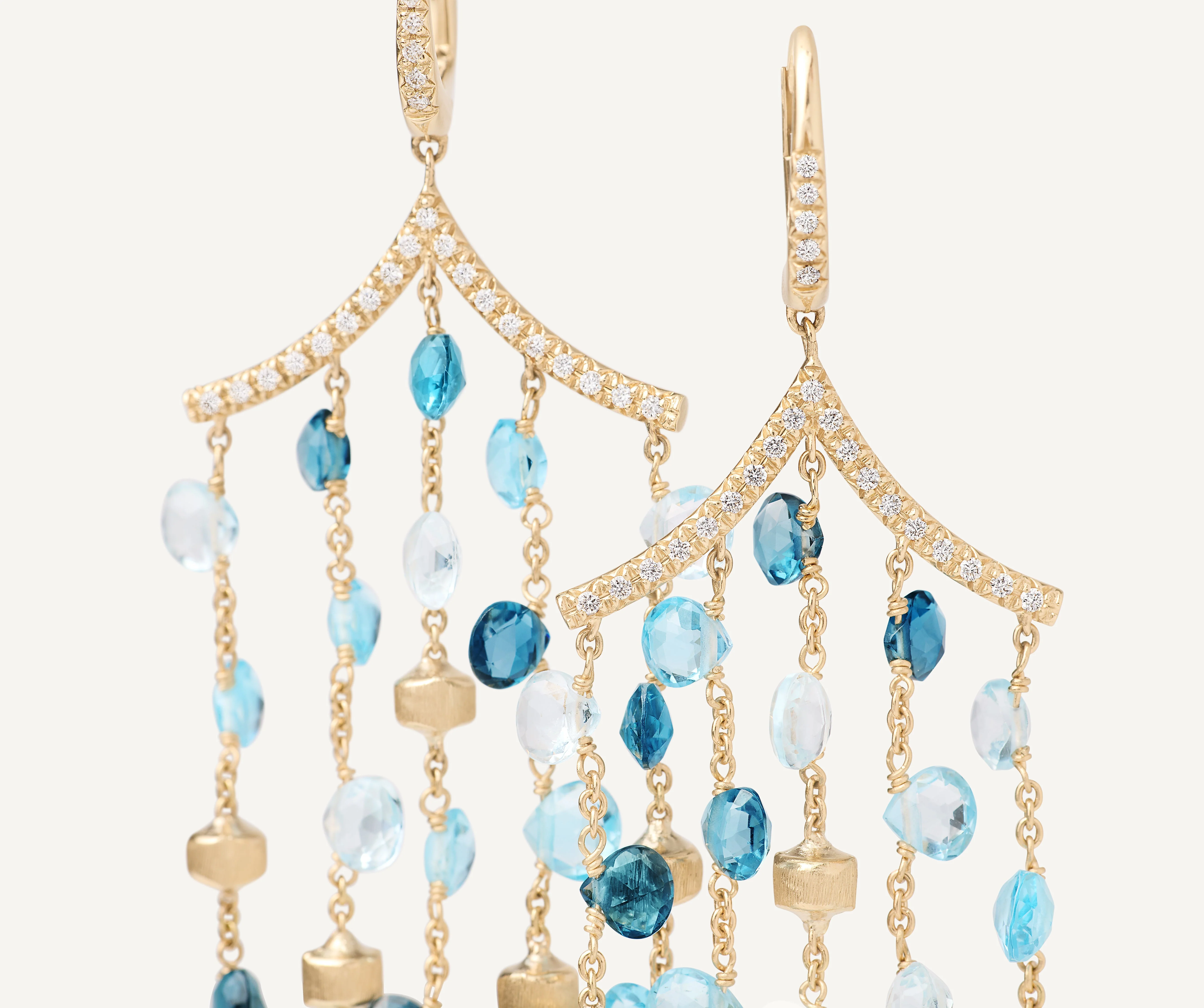 18K Yellow Gold Blue Topaz Chandelier Earrings, 3.9" - Image 3