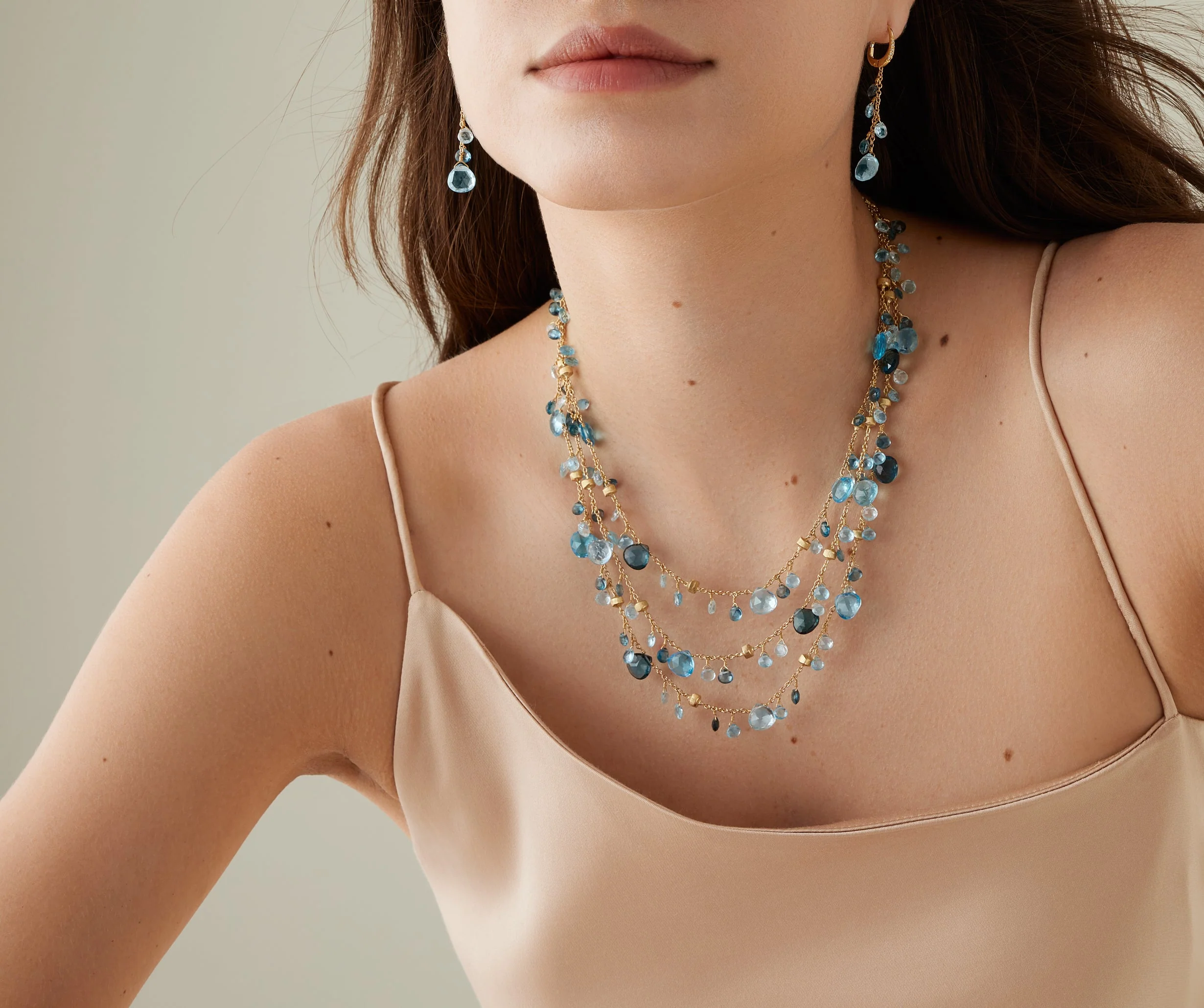 18K Yellow Gold Blue Topaz Three-Strand Necklace, 16.5"-18" - Image 2