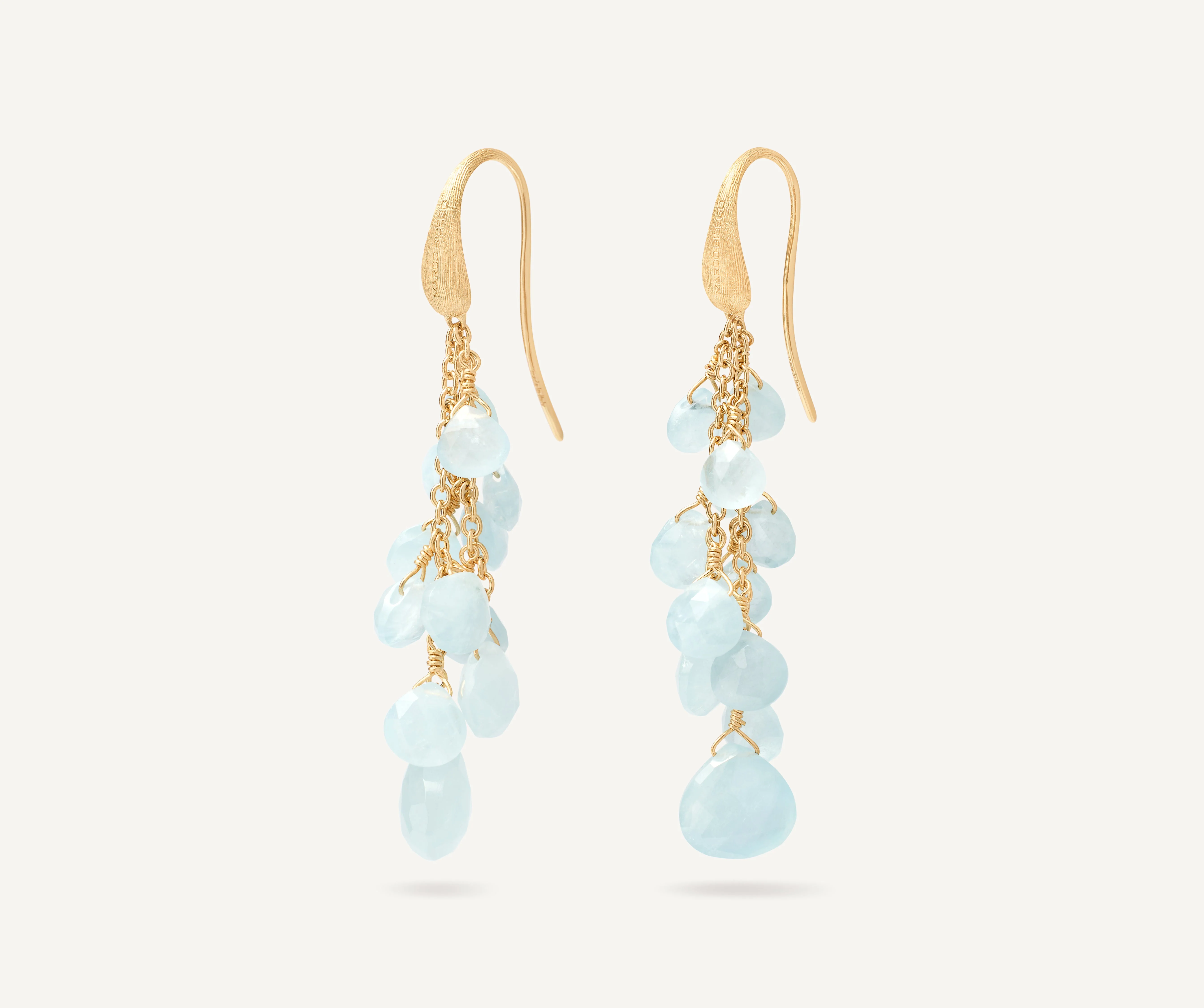 18K Yellow Gold Aquamarine Earrings, 2"