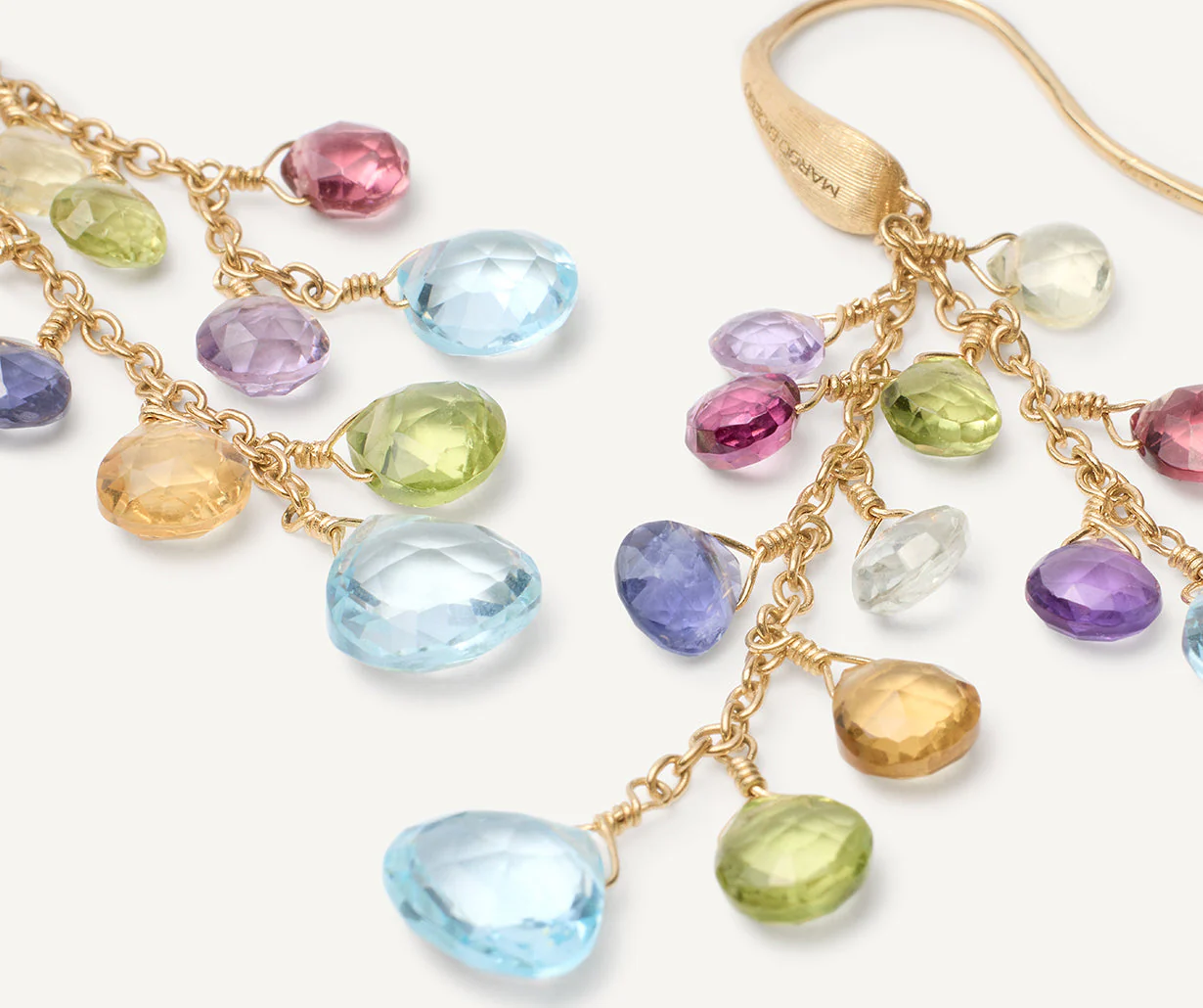 18K Yellow Gold Gemstone Earrings, 2" - Image 3