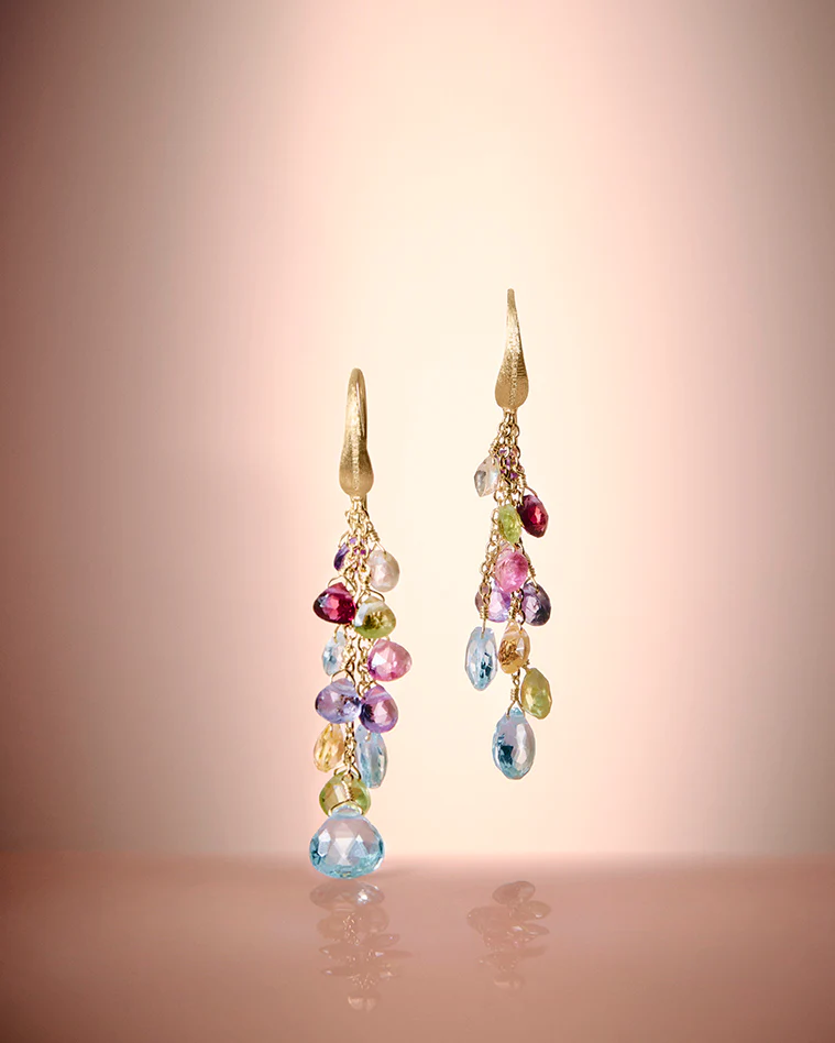 18K Yellow Gold Gemstone Earrings, 2" - Image 4