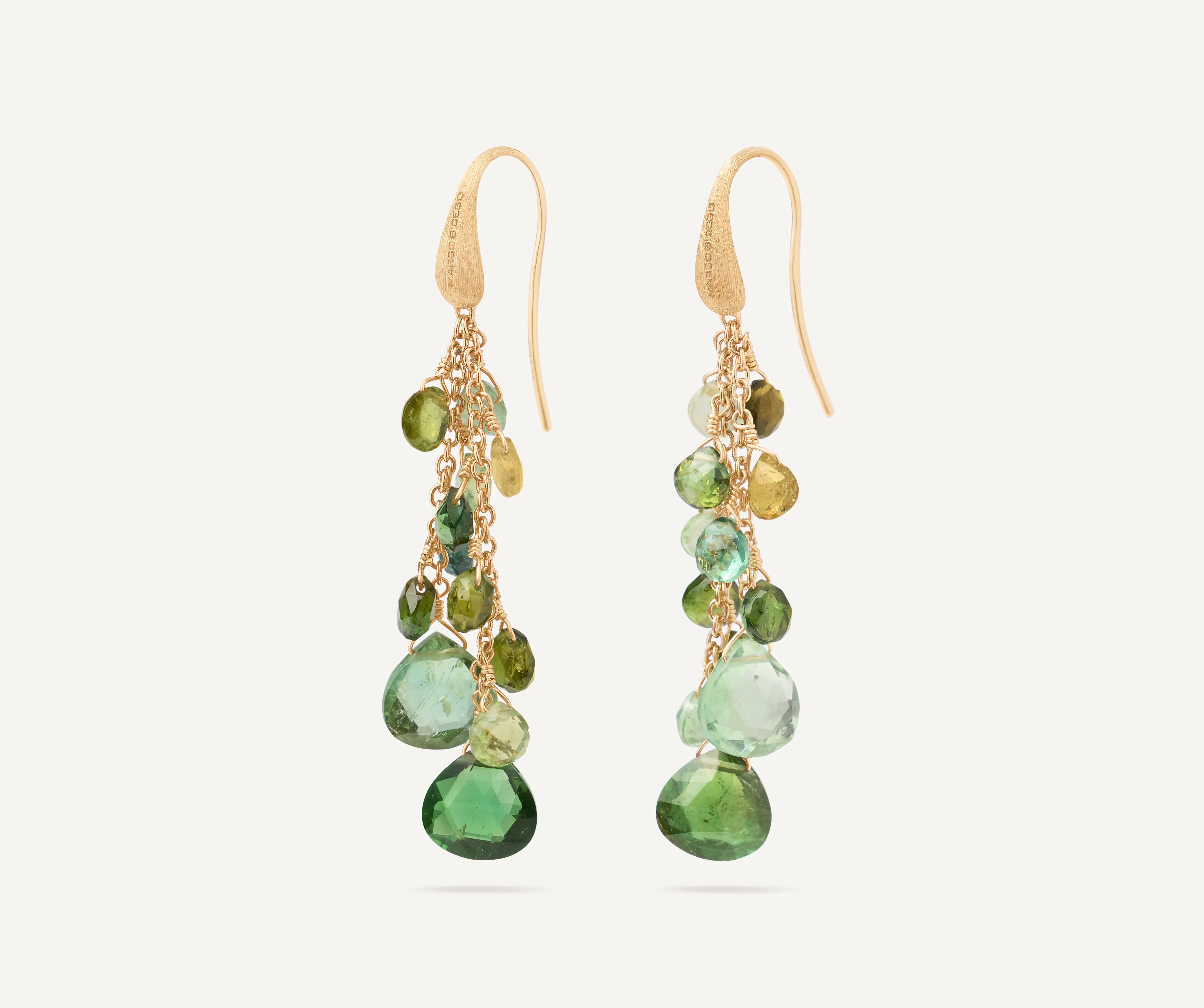 18K Yellow Gold Green Tourmaline Earrings, 2"