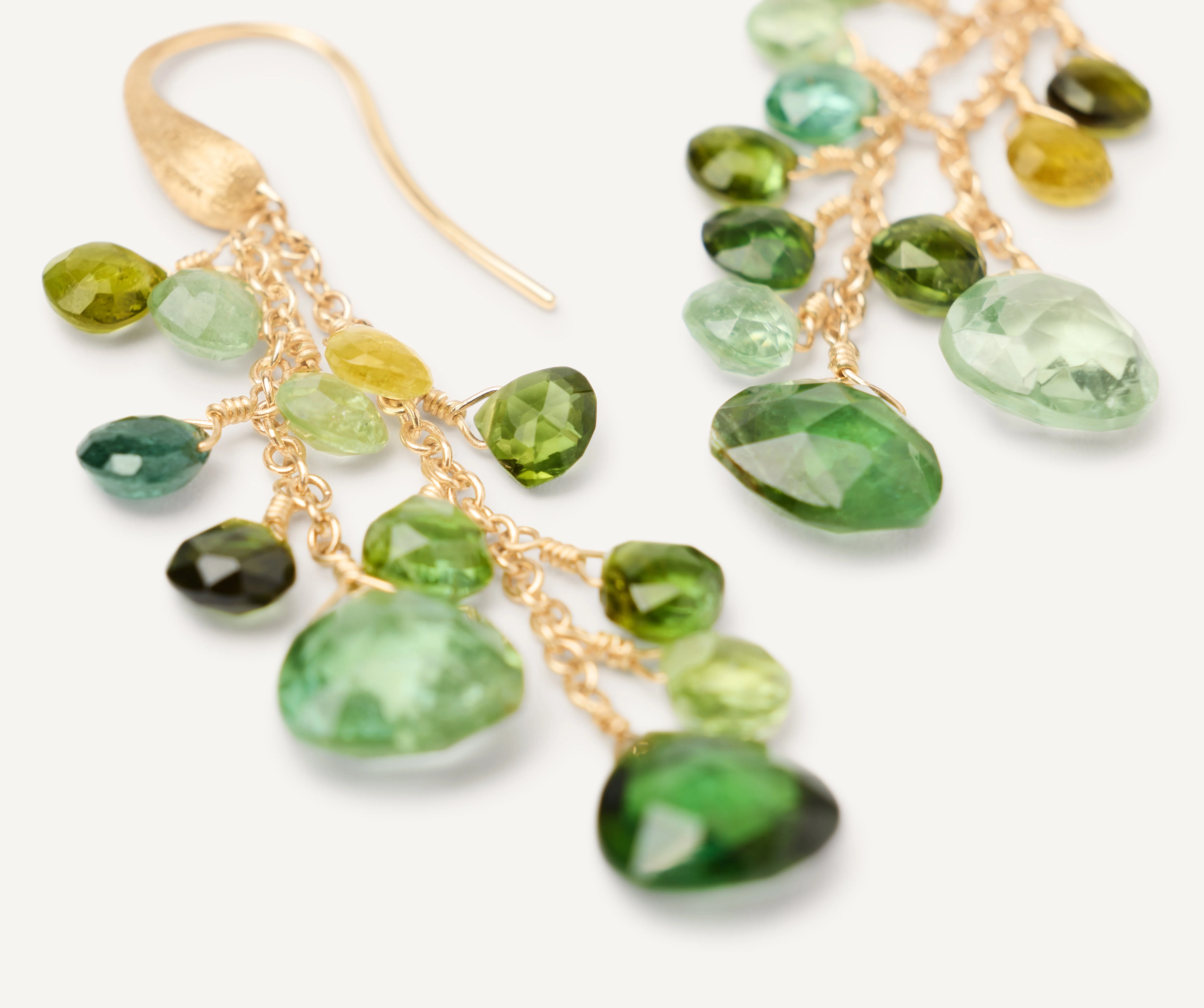 18K Yellow Gold Green Tourmaline Earrings, 2" - Image 3