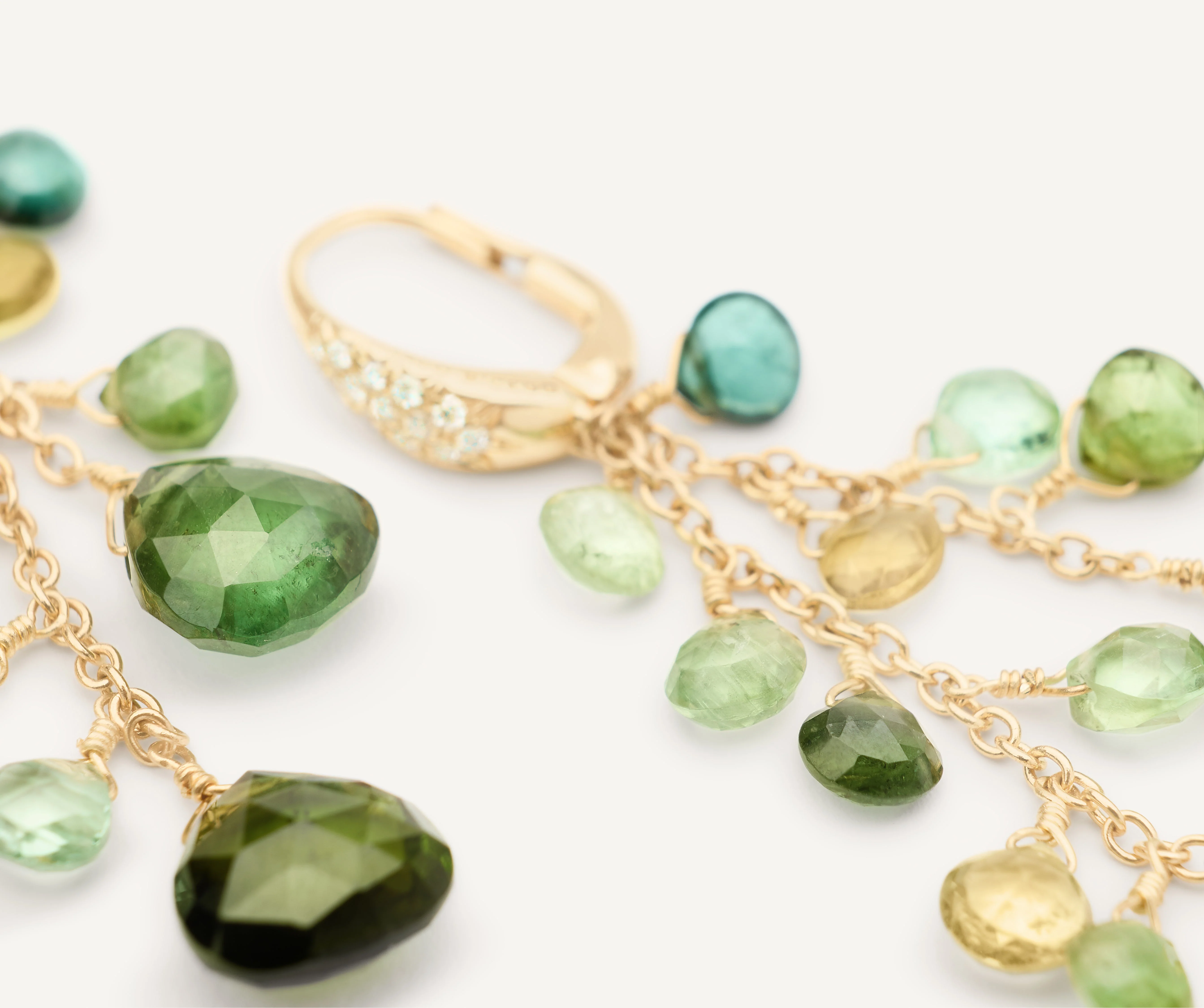18K Yellow Gold Green Tourmaline Two Strand Earrings with Diamonds, 2" - Image 3