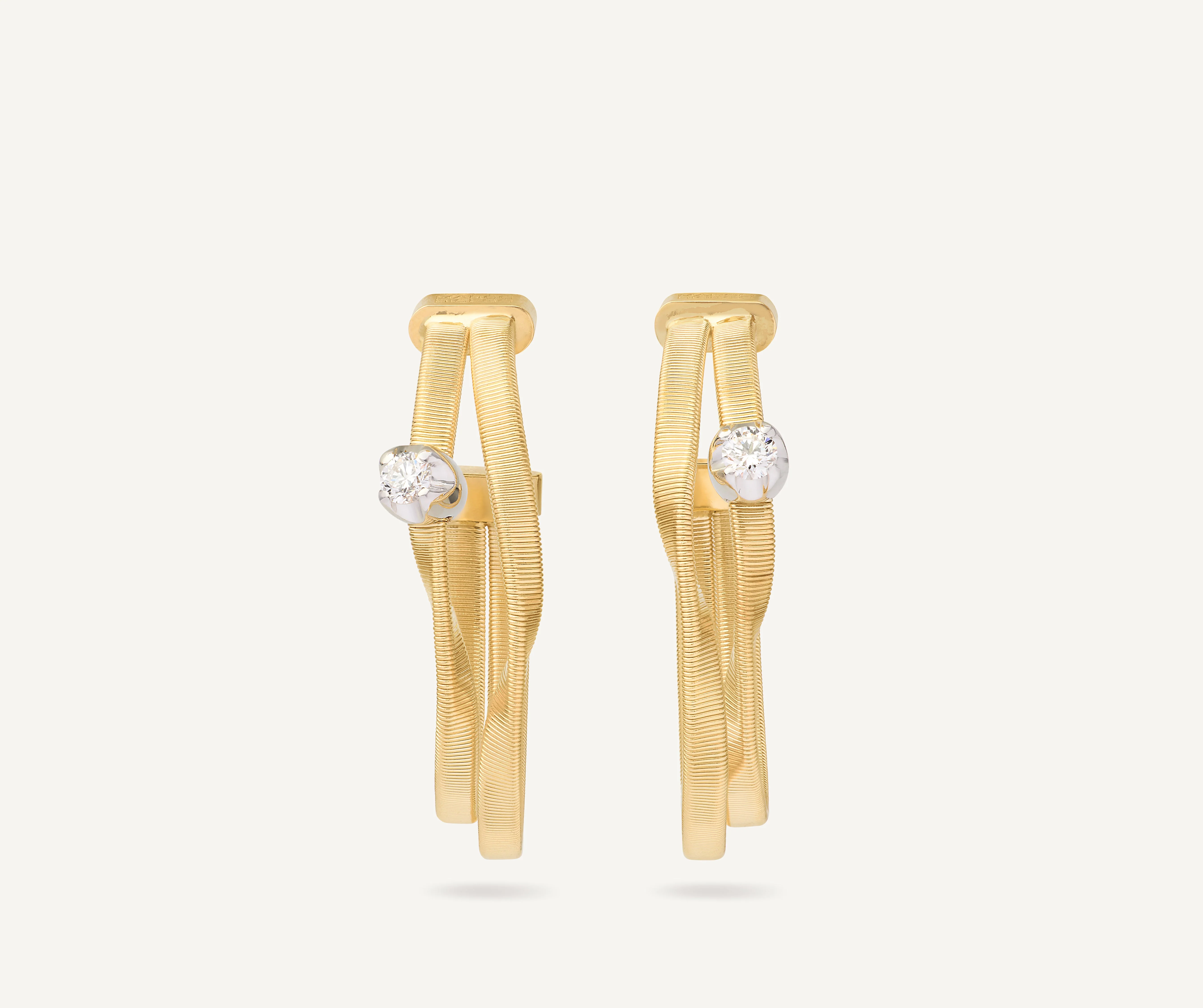 18K Yellow Gold Coil Hoops with Diamond Stations, 1"