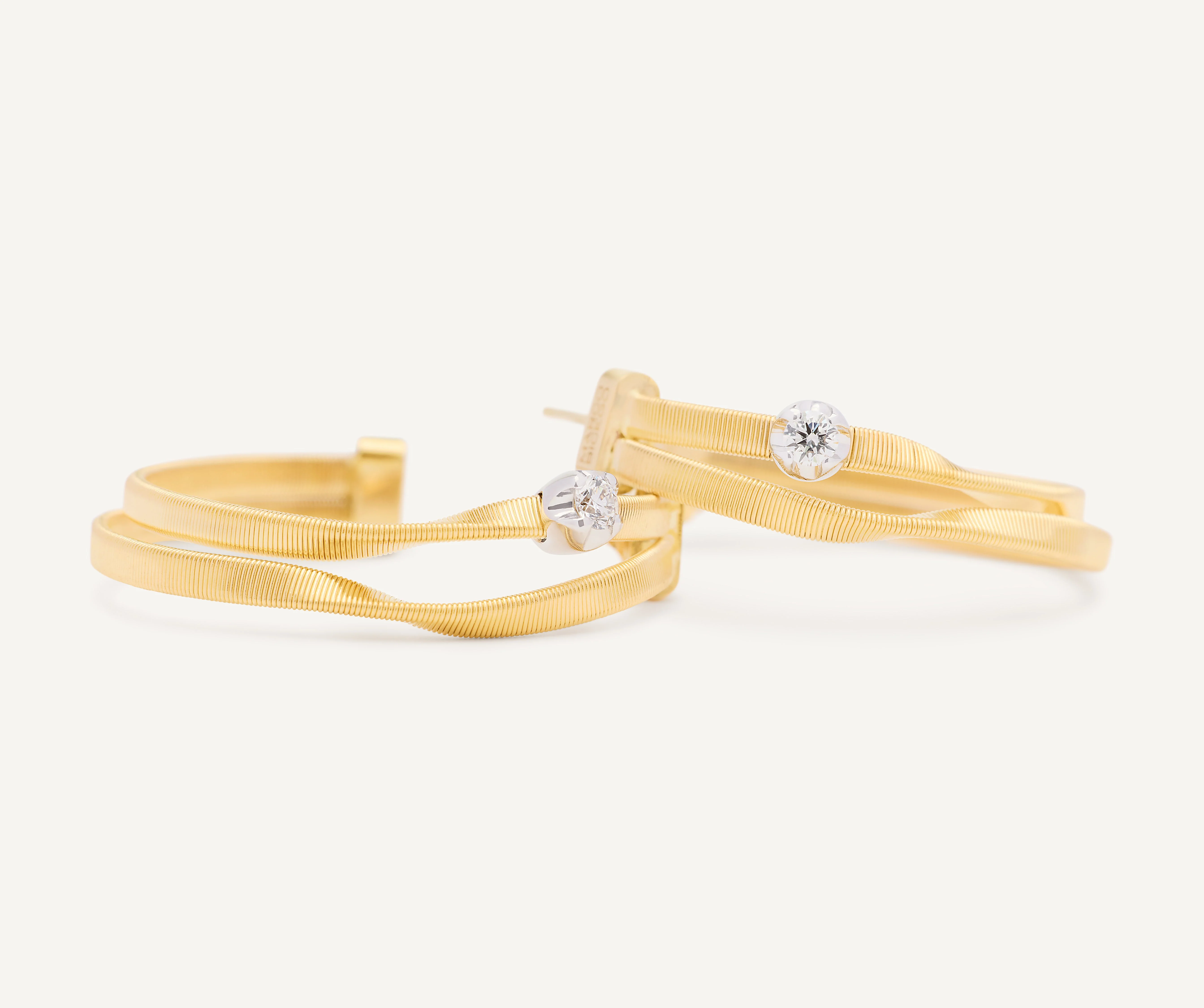 18K Yellow Gold Coil Hoops with Diamond Stations, 1" - Image 3