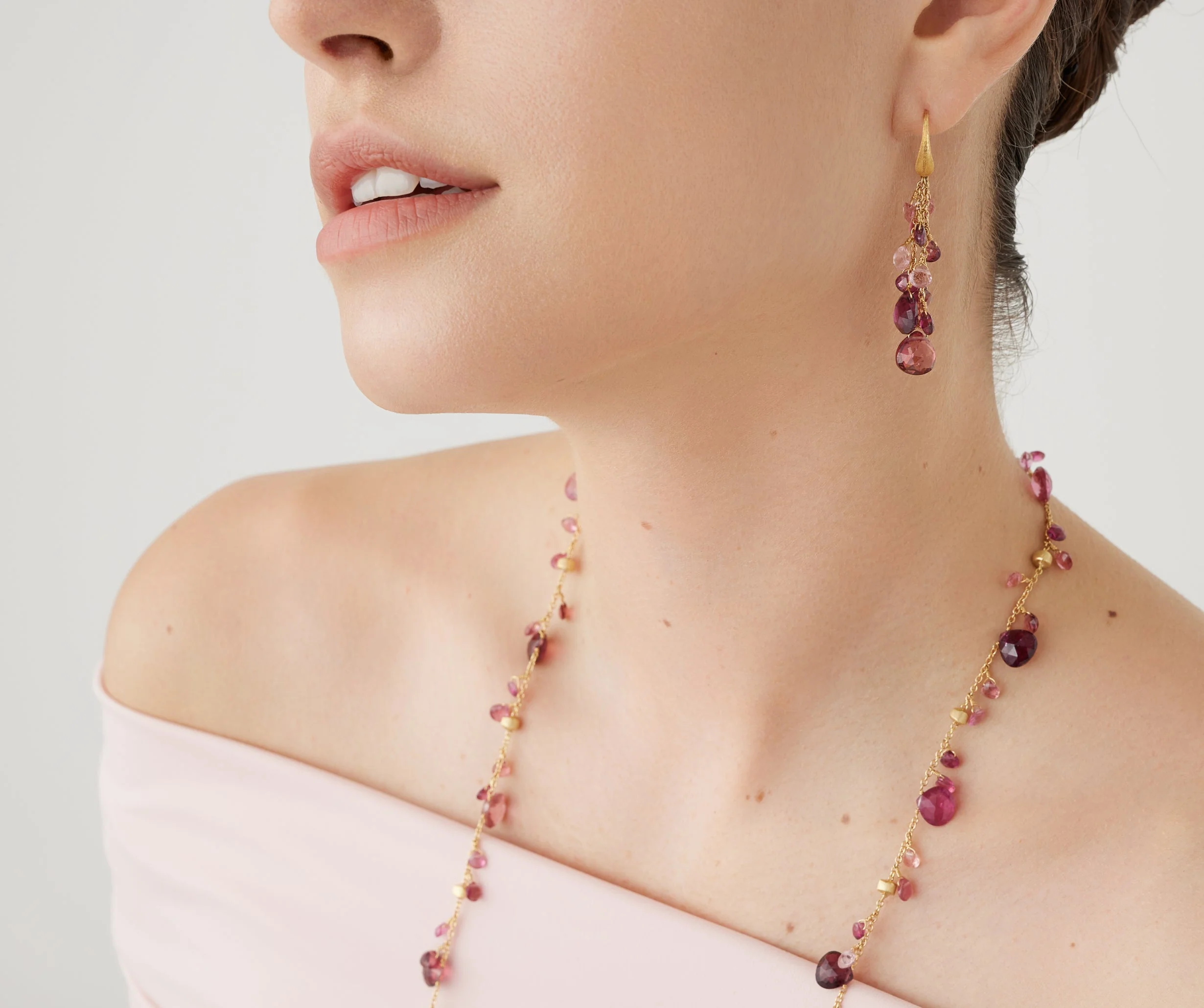 18K Yellow Gold Pink Tourmaline Earrings, 2" - Image 2