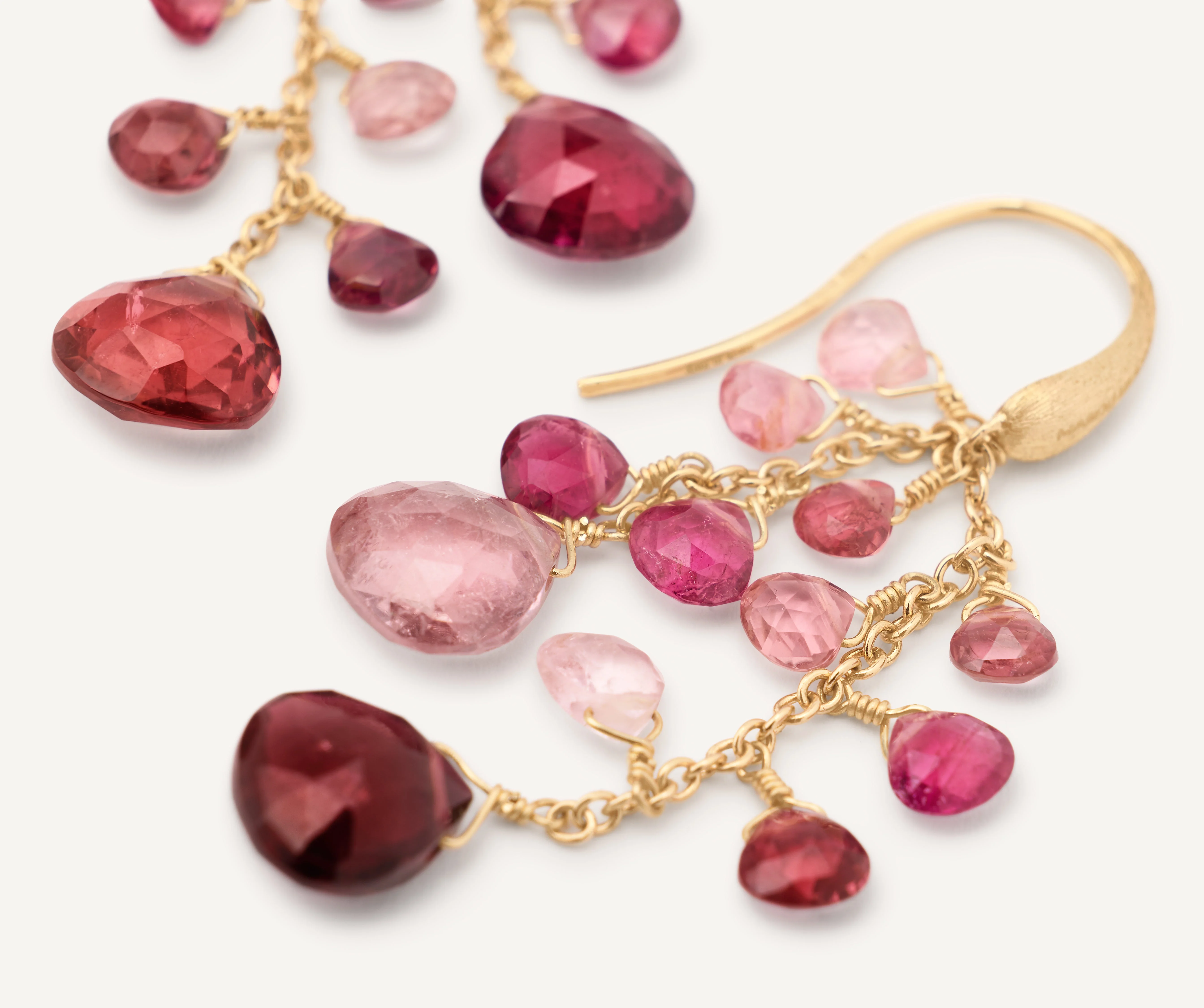 18K Yellow Gold Pink Tourmaline Earrings, 2" - Image 3