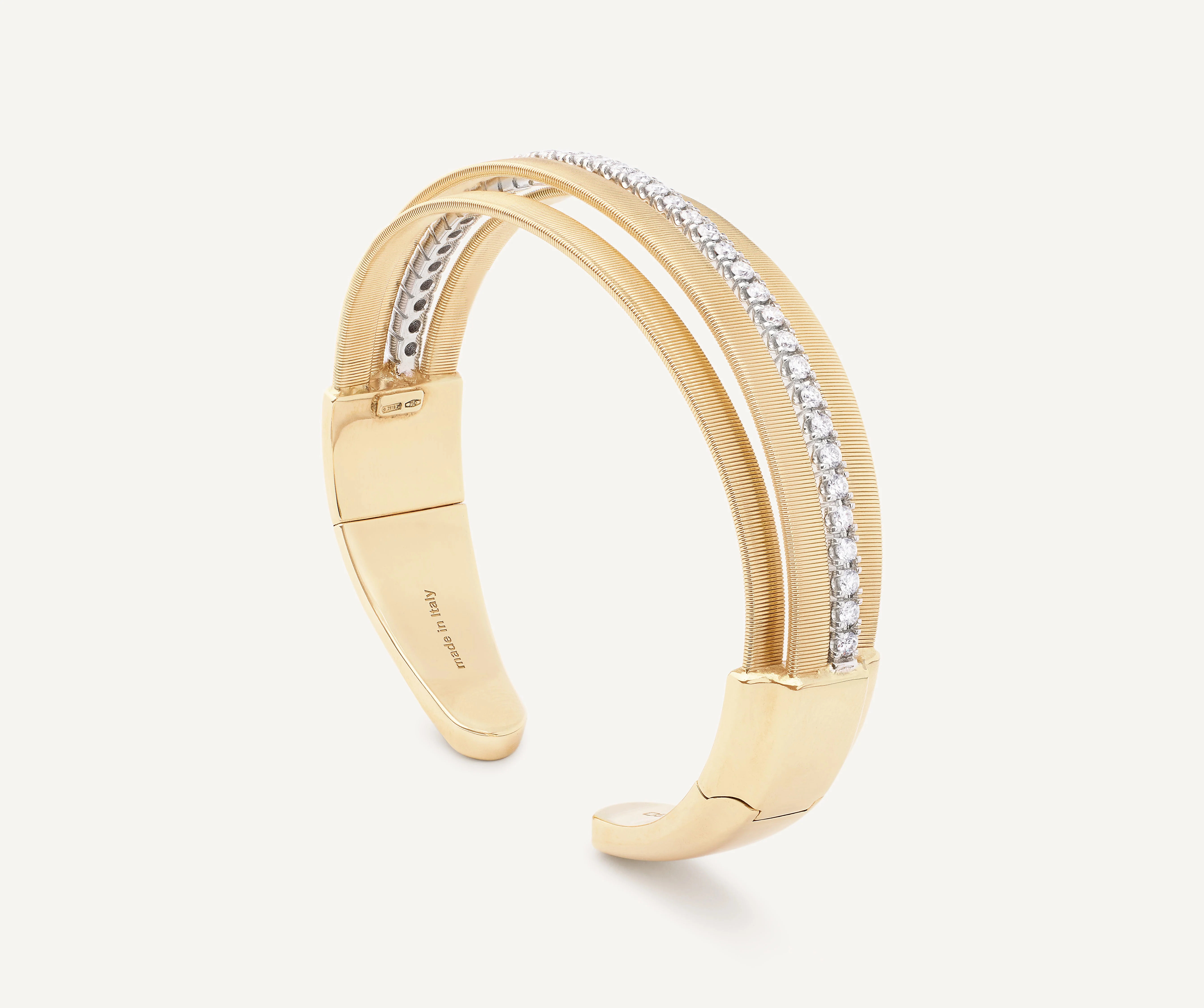 18K Yellow Gold Coil Cuff with One Diamond Band