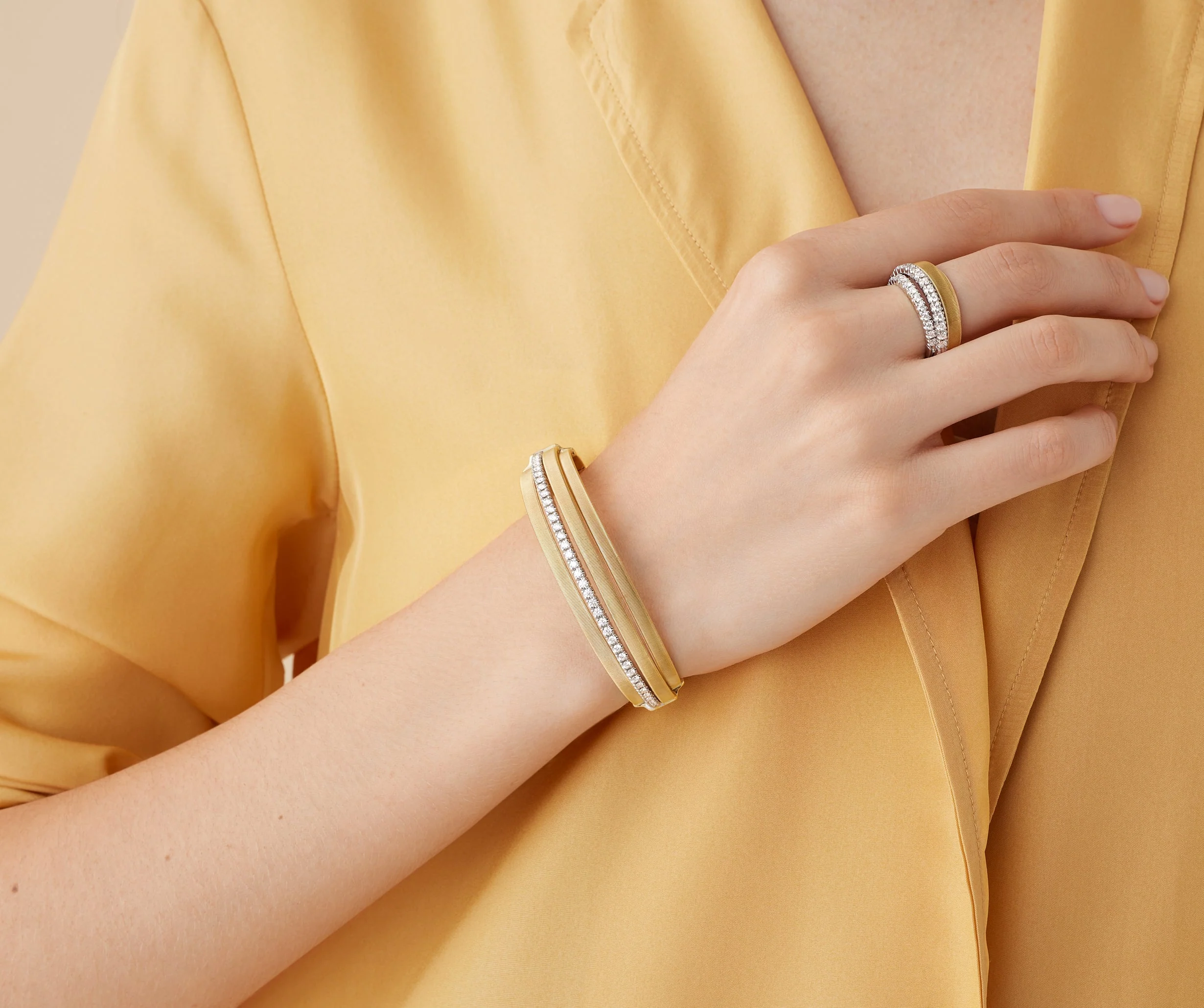 18K Yellow Gold Coil Cuff with One Diamond Band - Image 2