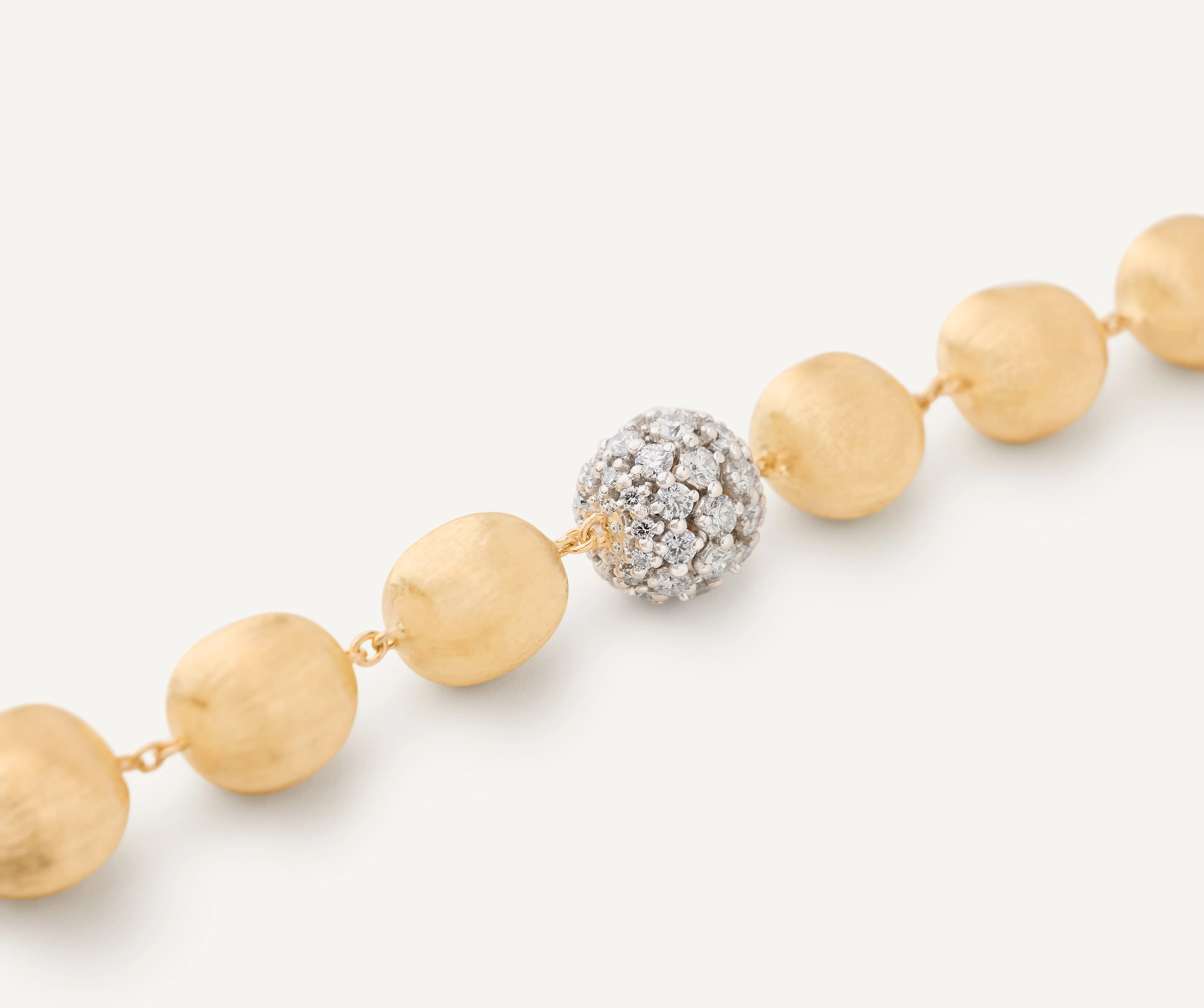 18K Yellow Gold Bead Necklace with Diamonds, 18" - Image 3