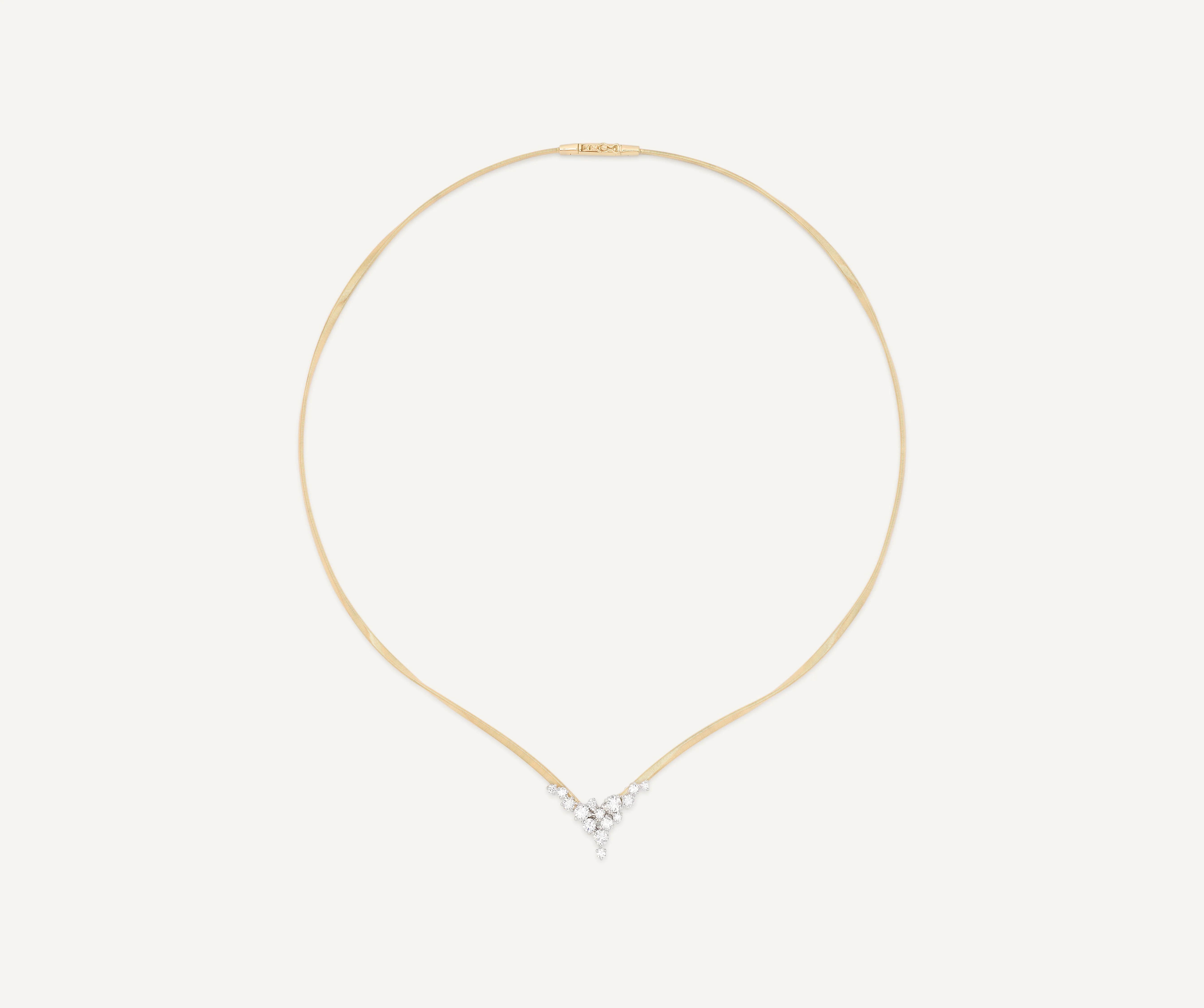 18K Yellow Gold Diamond V-Shaped Coil Necklace, 16"